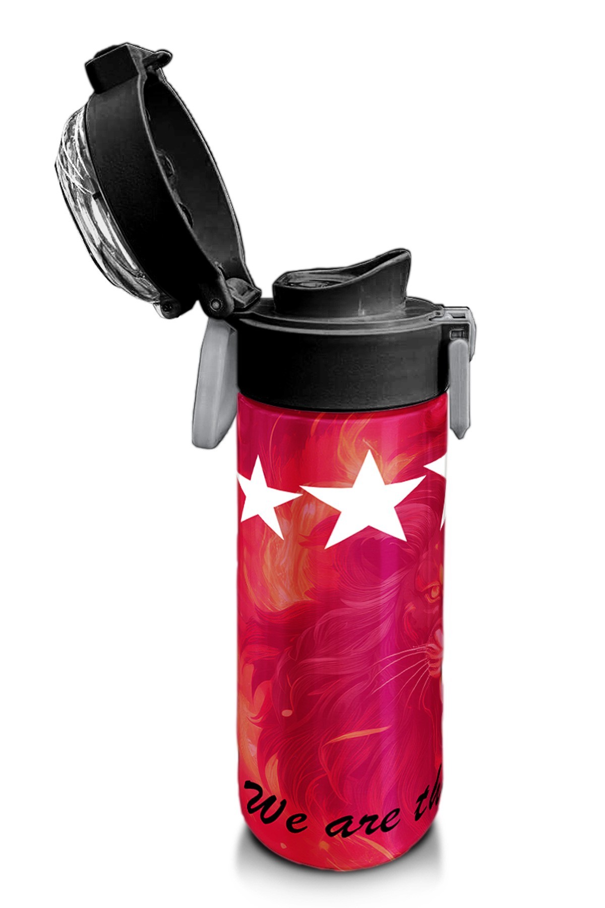 Coral High Kids Sarı Kırmızı 5 Yıldız Aslan Taraftar Desenli Pipetli ve Direkt İçim Çelik Termos 500 ml 31792