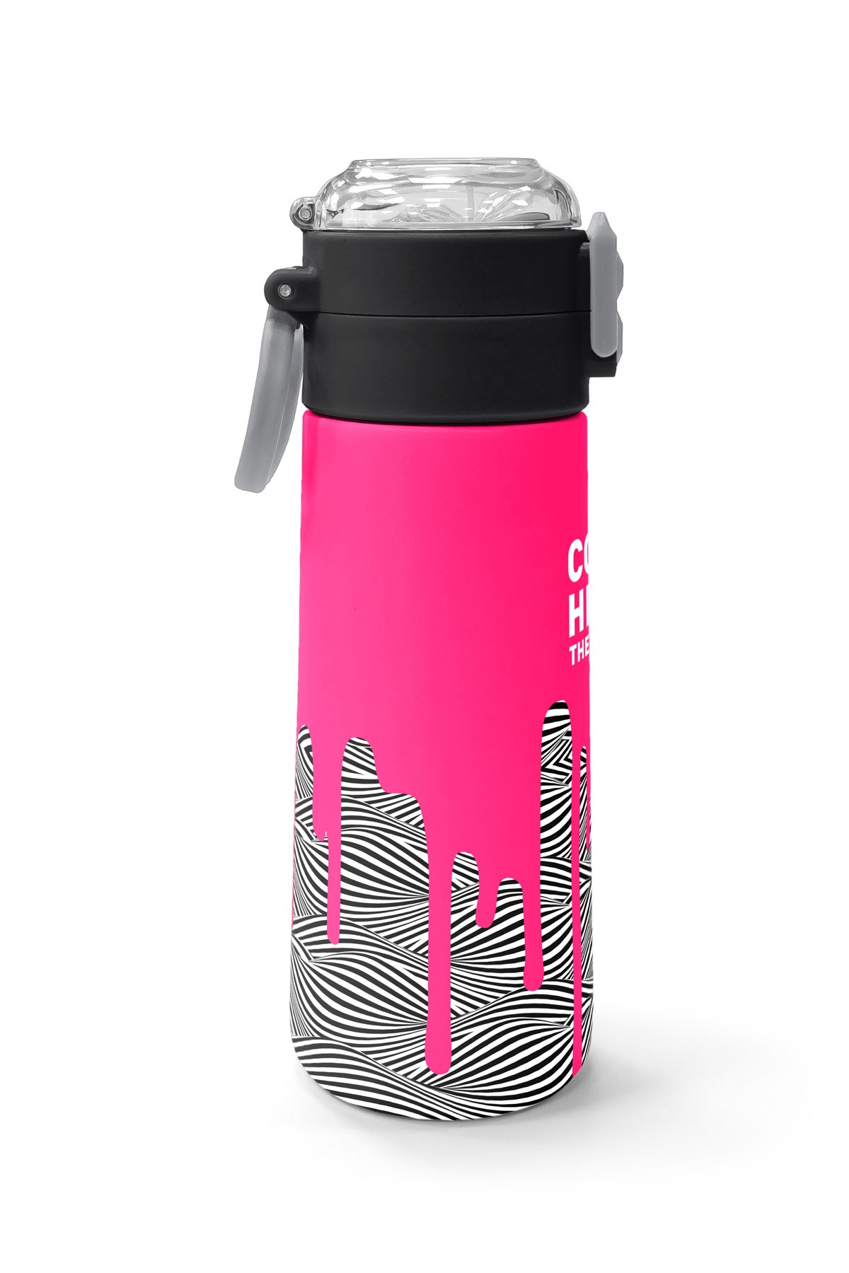 Coral High Kids Pembe Siyah Beyaz Desenli Pipetli ve Direkt İçim Çelik Termos 500 ml 31878
