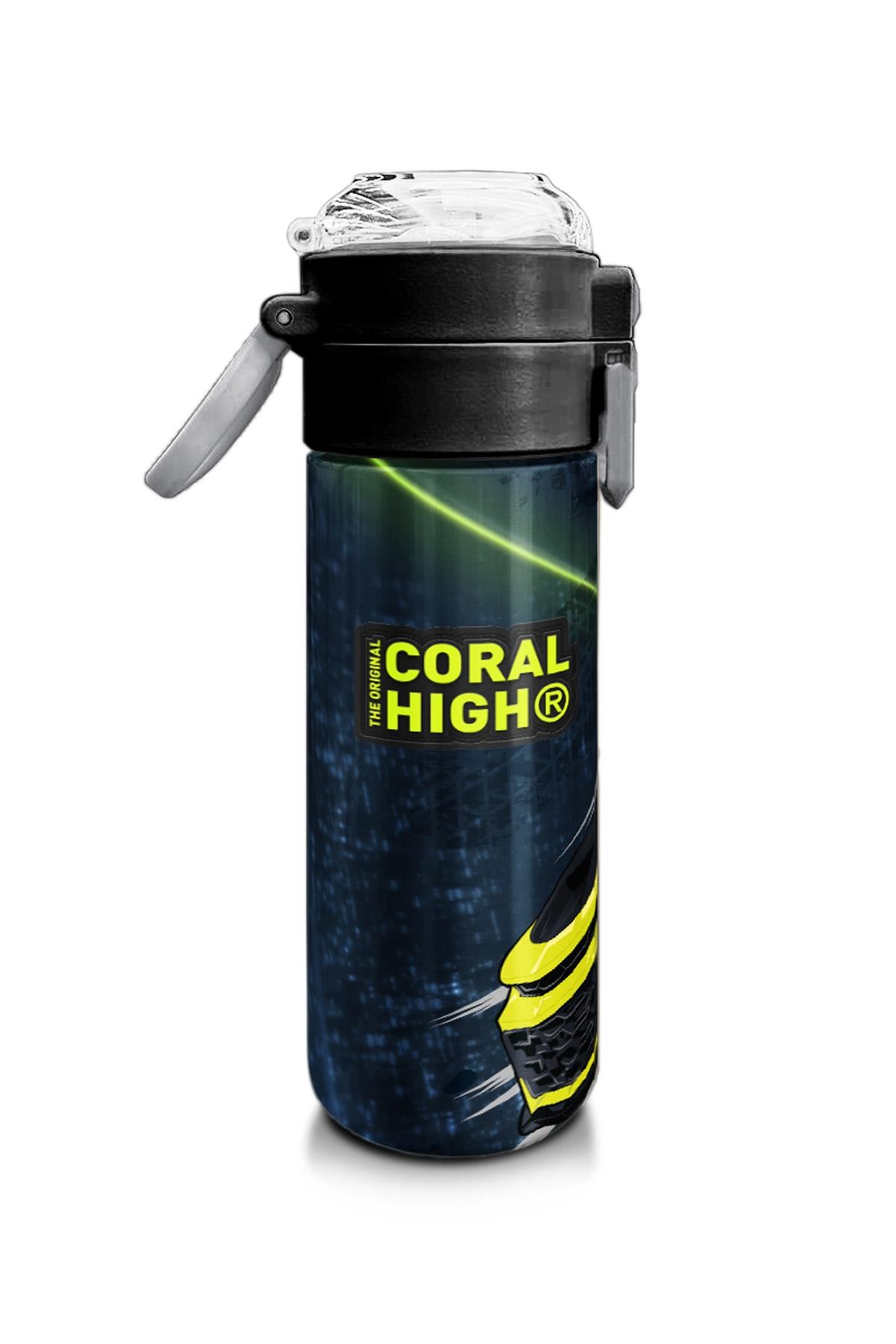 Coral High Kids Nefti Fosforlu Sarı Araba Desenli Pipetli ve Direkt İçim Çelik Termos 500 ml 31834