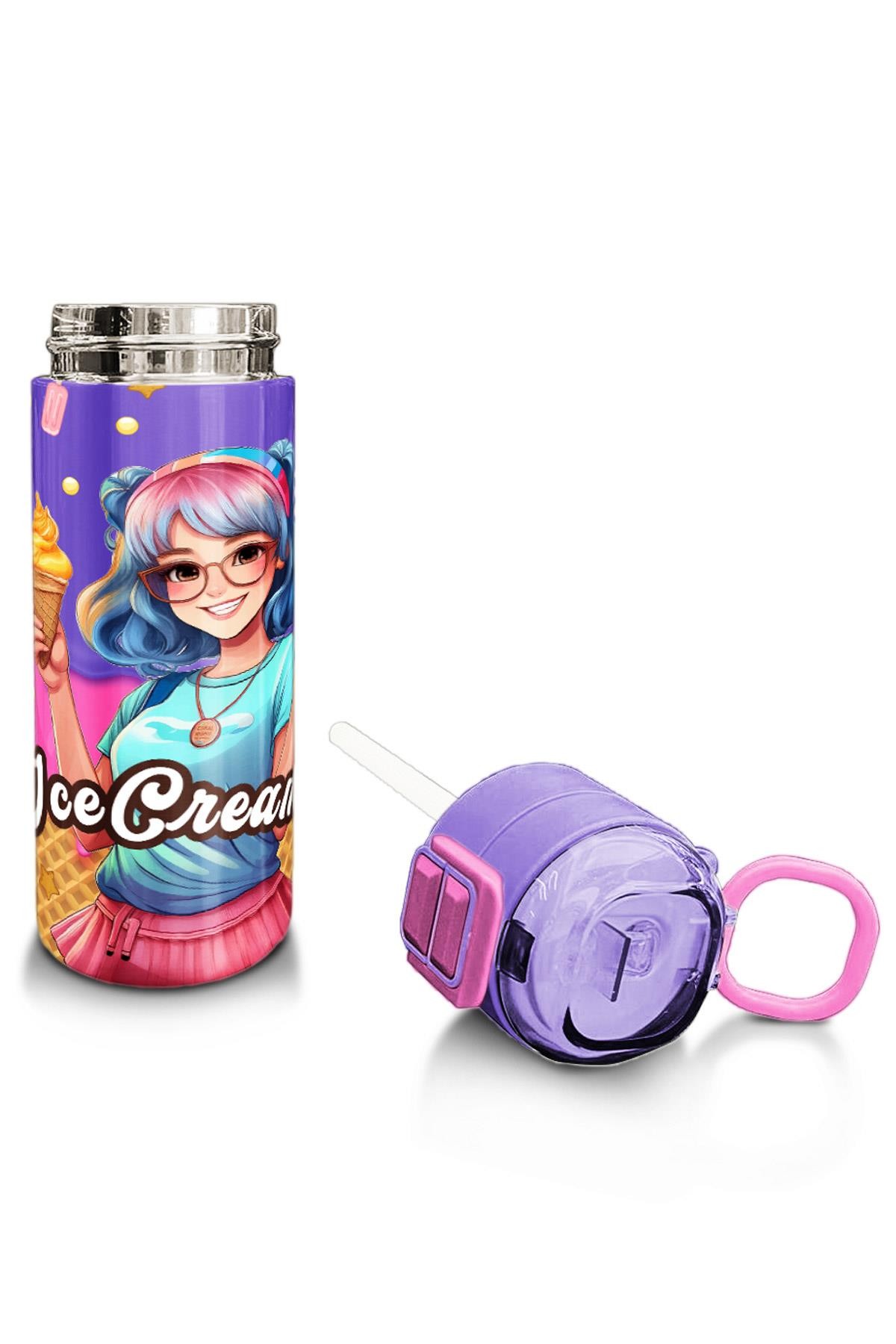 Coral High Kids Pembe Turkuaz K-Pop Desenli Pipetli ve Direkt İçim Çelik Termos 500 ml 31989