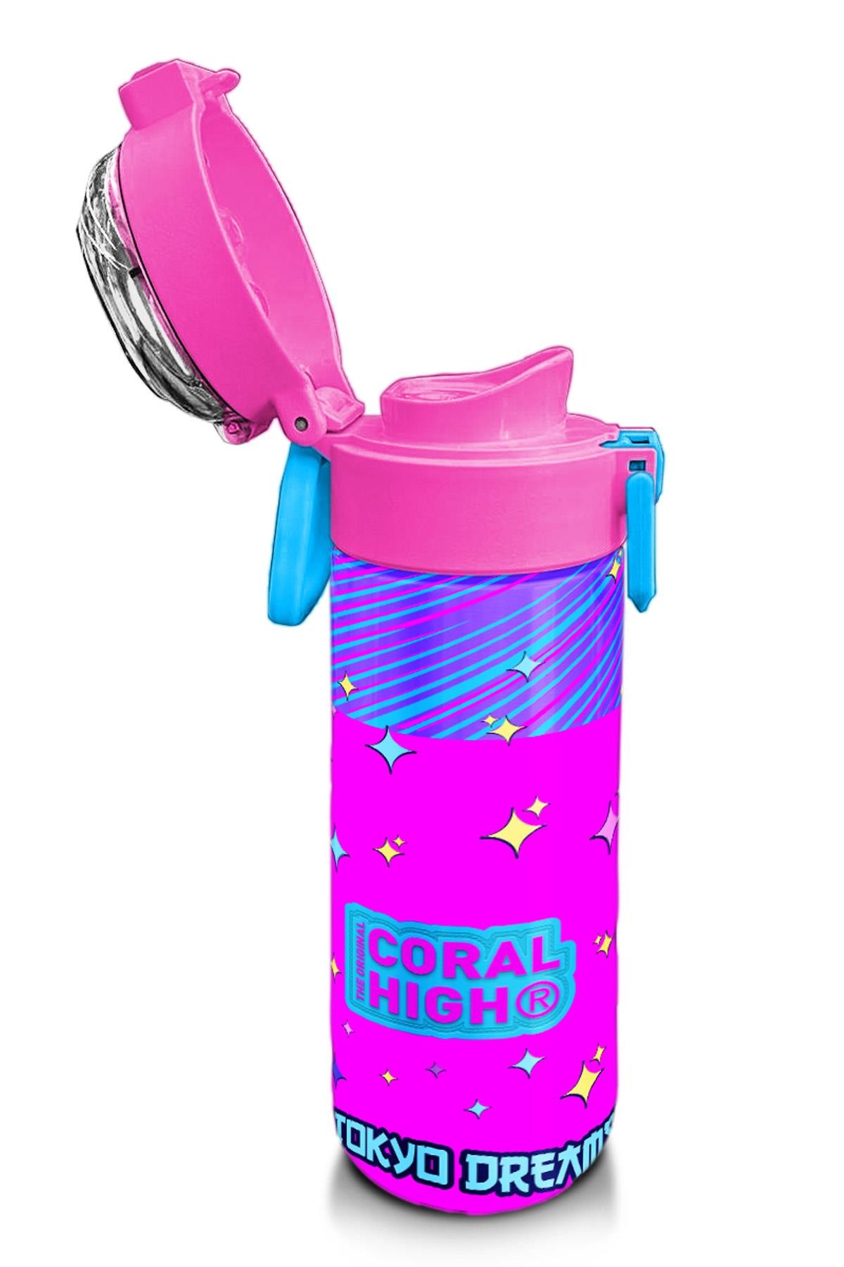 Coral High Kids Mor Pembe Mavi K-PopDesenli Pipetli ve Direkt İçim Çelik Termos 500 ml 31831