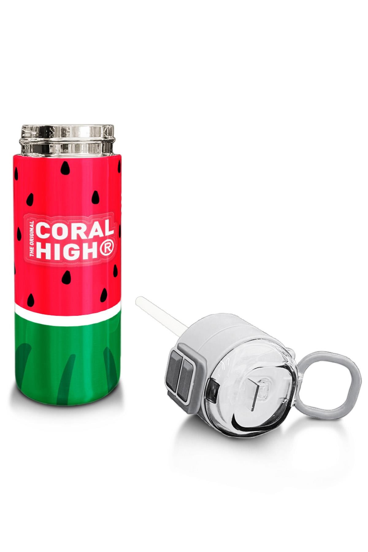 Coral High Kids Kırmızı Yeşil Karpuz Desenli Pipetli ve Direkt İçim Çelik Termos 500 ml 31866