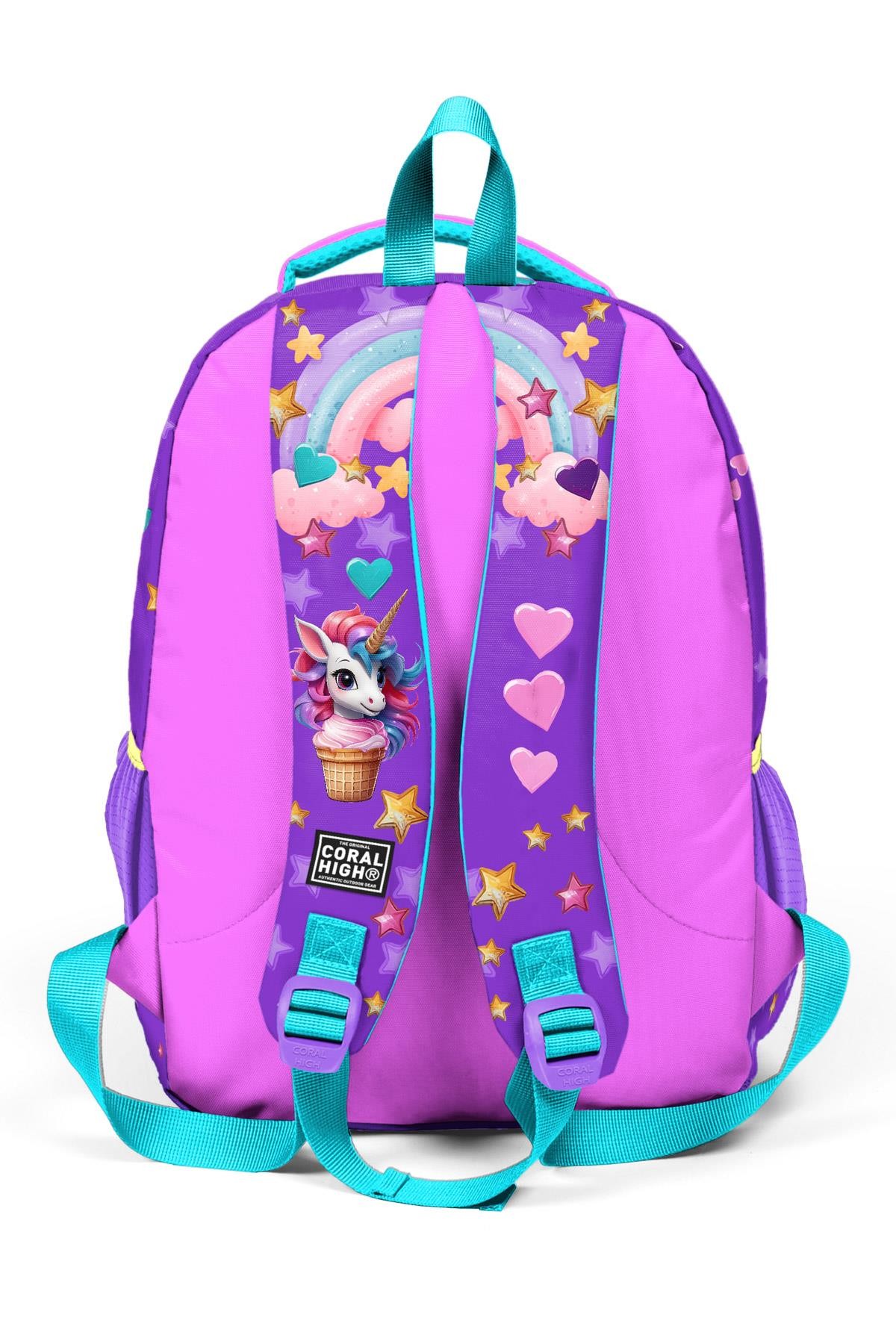 Coral High Kids Mor Pembe Unicorn Dondurma Desenli Üç Bölmeli Okul Sırt Çantası 14421