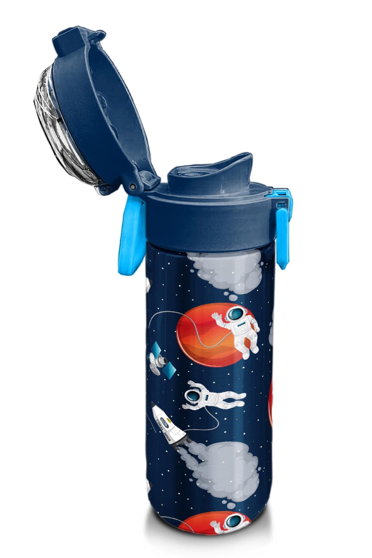 Coral High Kids Lacivert Mavi Astronot Desenli Pipetli ve Direkt İçim Çelik Termos 500 ml 31999
