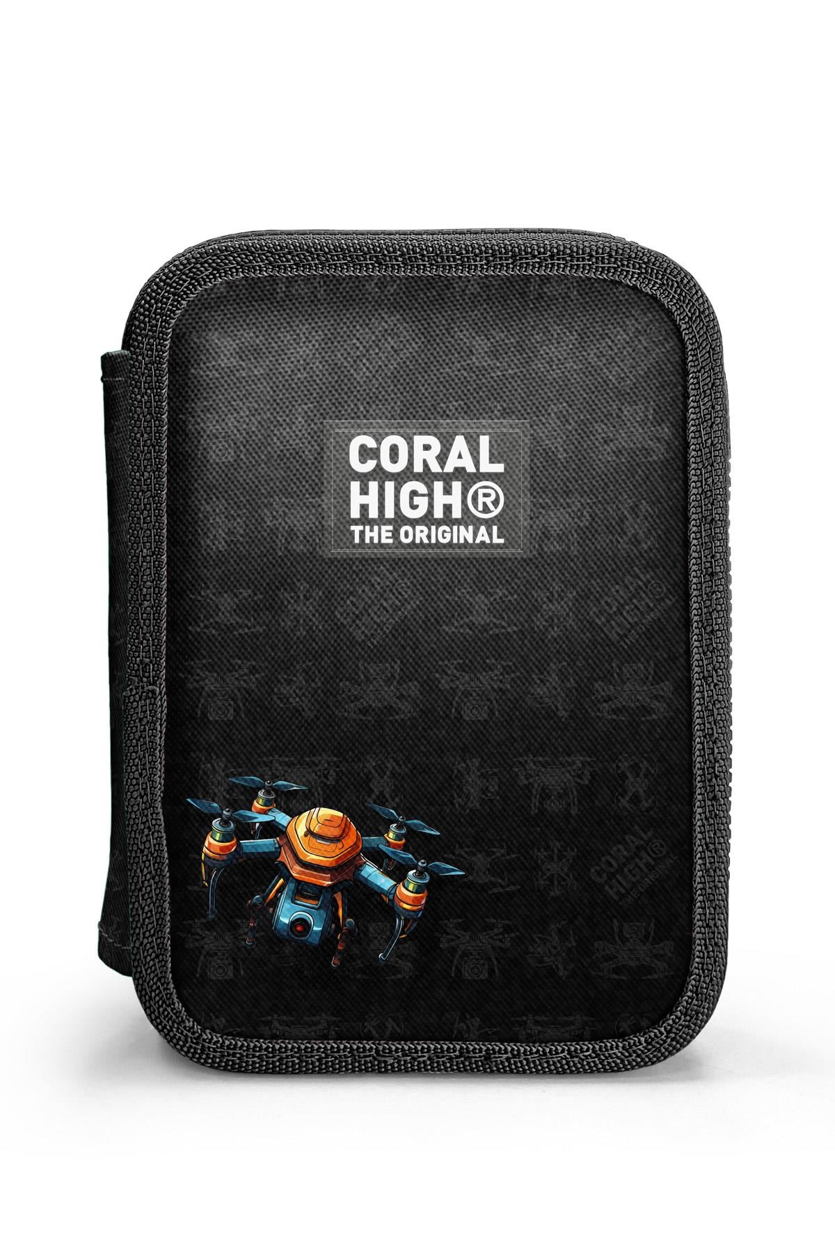 Coral High Siyah Drone Desenli Çift Katlı Kalem Çanta 11158