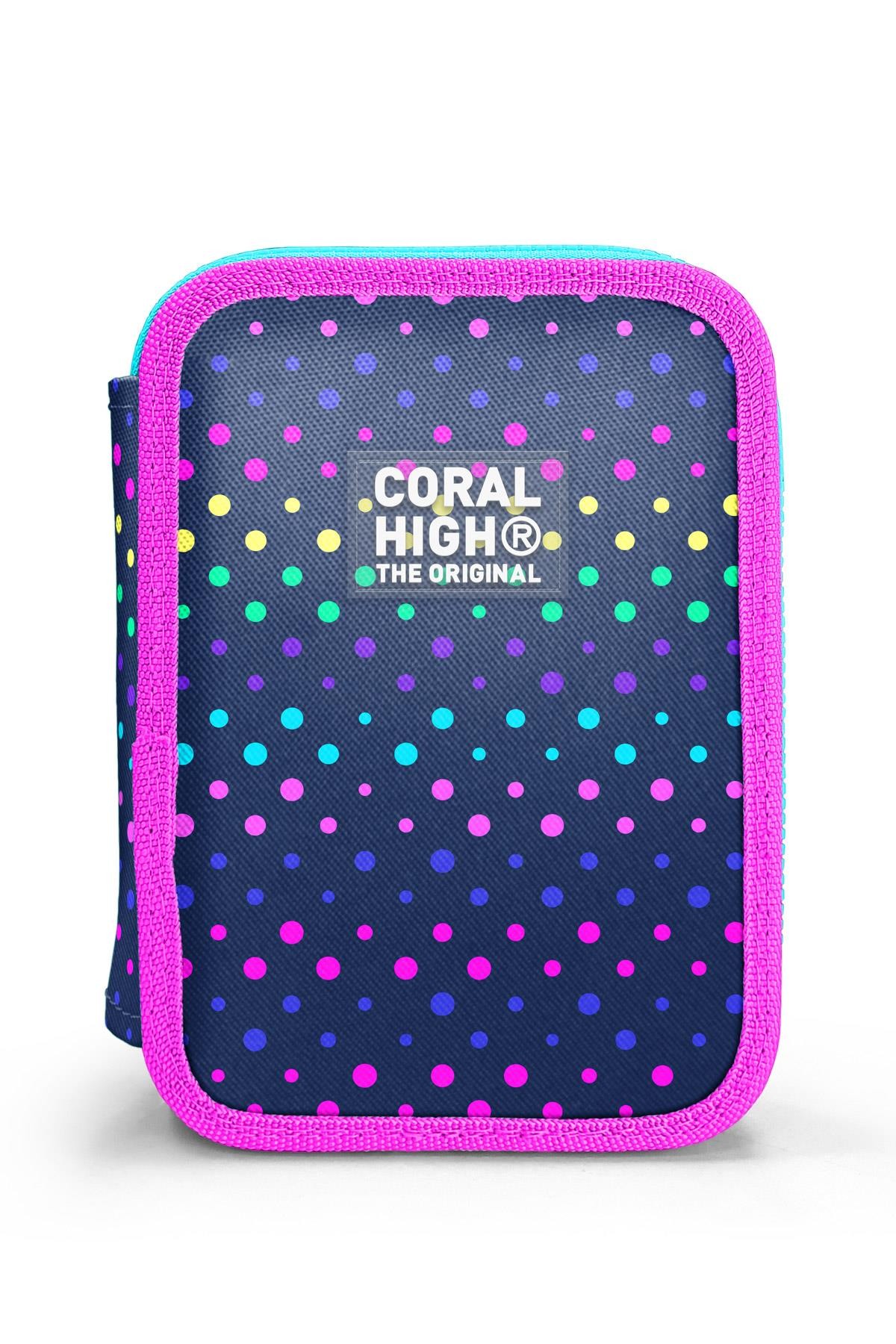Coral High Kids Lacivert Renkli Puantiyeli Çift Katlı Kalem Çanta 11142