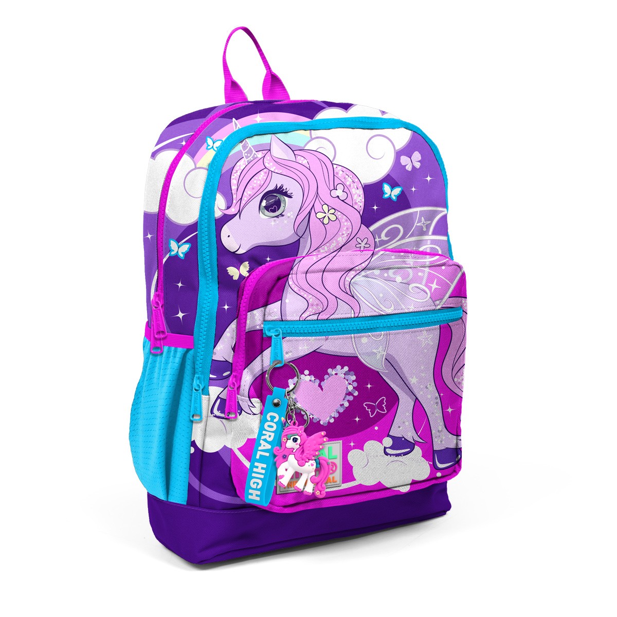 Coral High Kids Mor Pembe Unicorn Desenli Dört Bölmeli USB'li Okul Sırt Çantası  23808