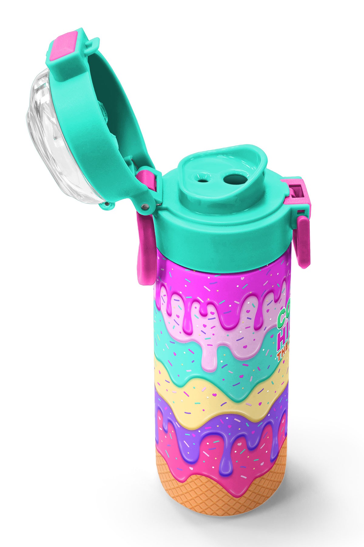 Coral High Kids Pembe Rengarenk Dondurma Desenli Pipetli ve Direkt İçim Çelik Termos 500 ml 31938