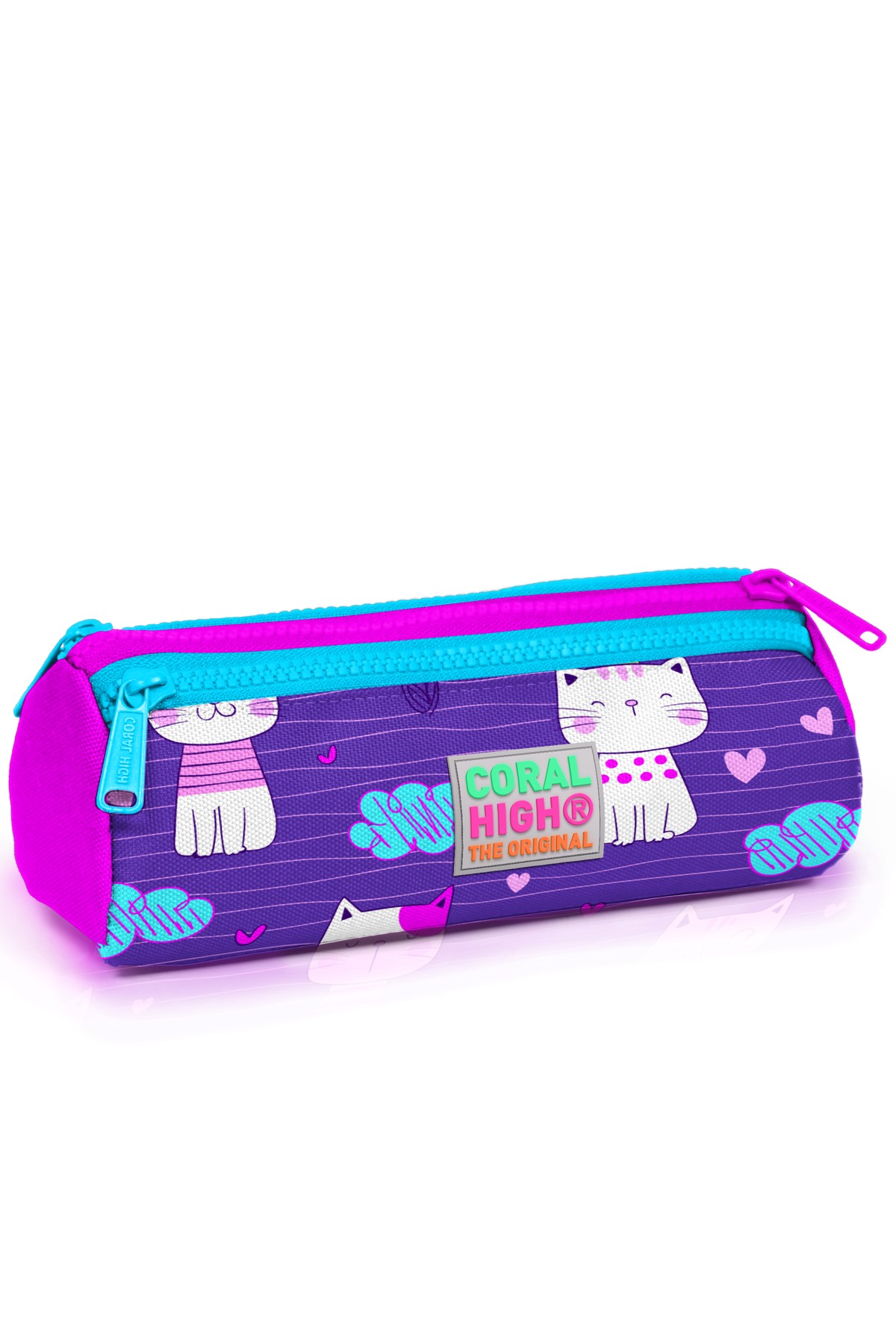 Coral High Kids Mor Pembe Kedi Desenli Üç Bölmeli Kalem Çantası 22304