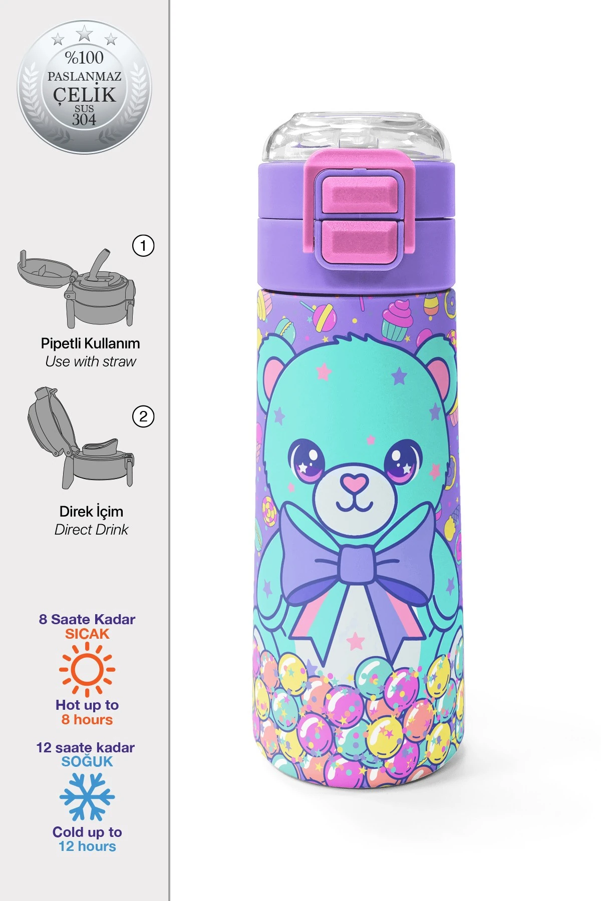 Coral High Kids Milka Şeker Ayıcık Desenli Pipetli ve Direkt