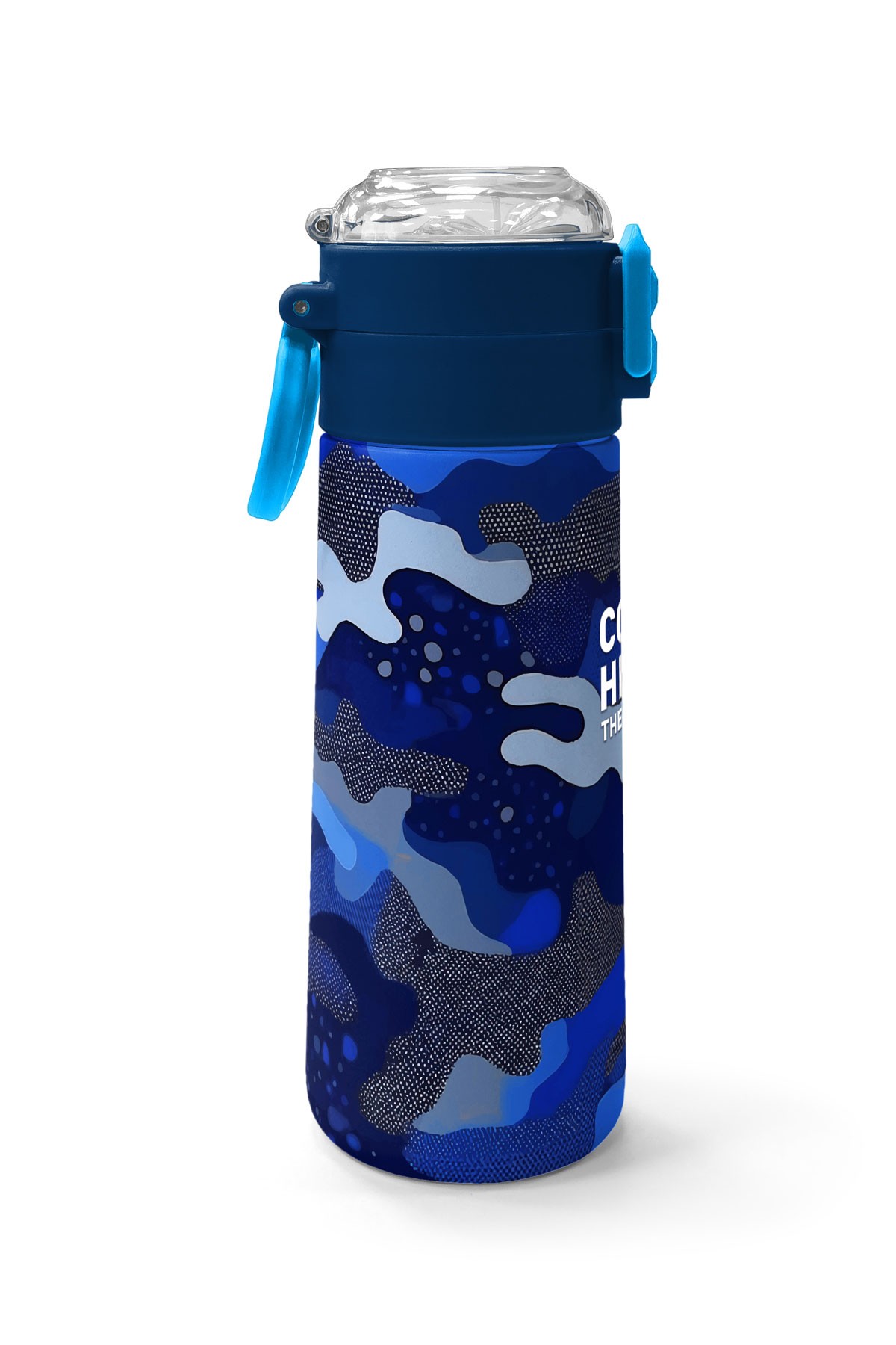 Coral High Kids Lacivert Saks Kamuflaj Desenli Pipetli ve Direkt İçim Çelik Termos 500 ml 31889