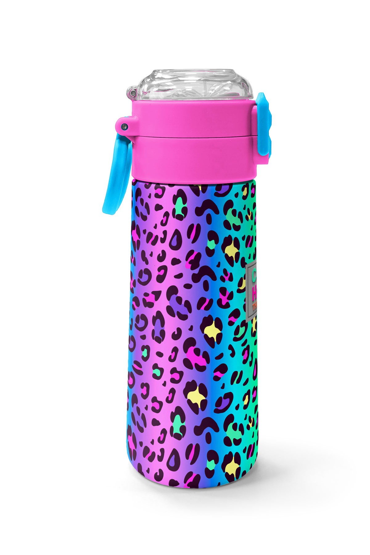 Coral High Kids Renkli Leopar Desenli Pipetli ve Direk İçimli Paslanmaz Çelik Termos 500 ML 31985
