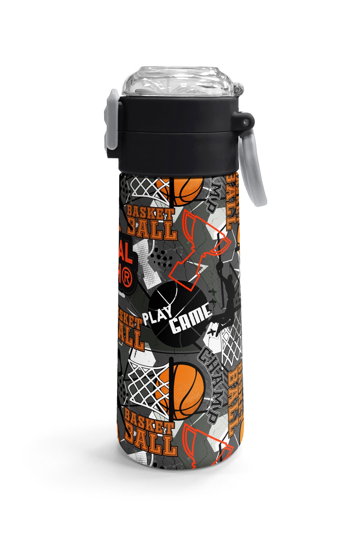 Coral High Kids Siyah Gri Basketbol Desenli Pipetli ve Direkt İçim Çelik Termos 500 ml 31975