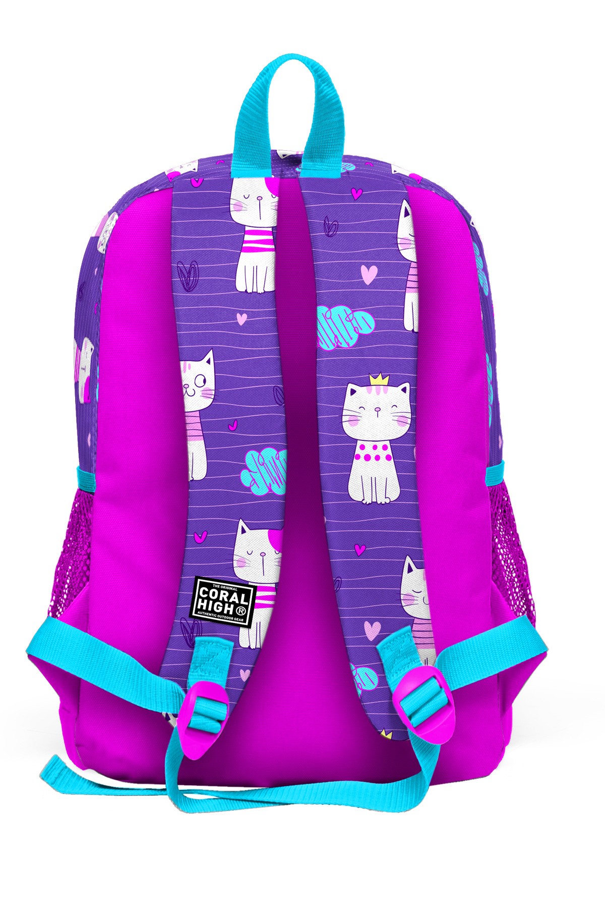 Coral High Kids Mor Pembe Kedi Desenli Dört Bölmeli Okul Sırt Çantası 23464