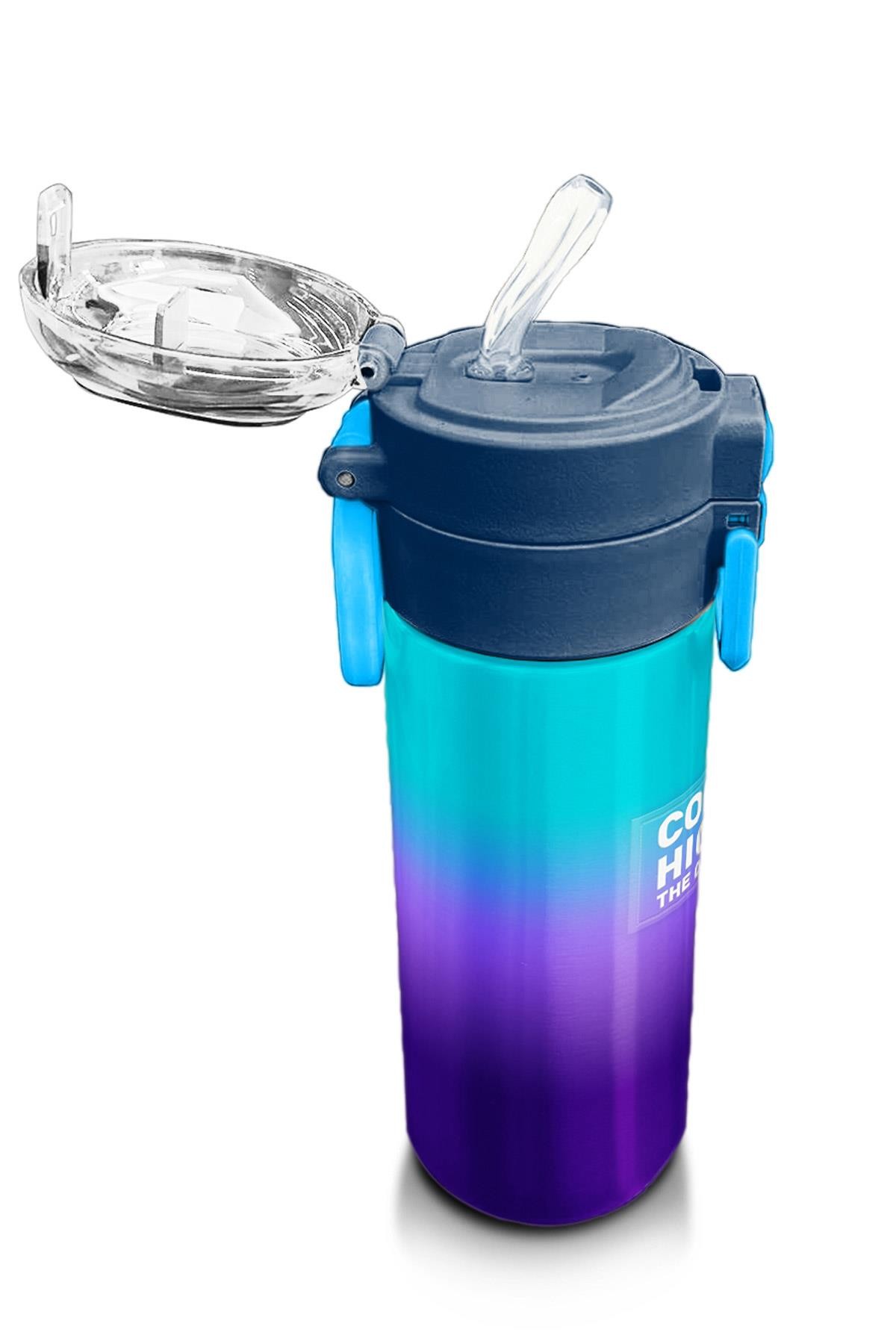 Coral High Kids Mor Renk Geçişli Desenli Pipetli ve Direkt İçim Çelik Termos 500 ml 31964