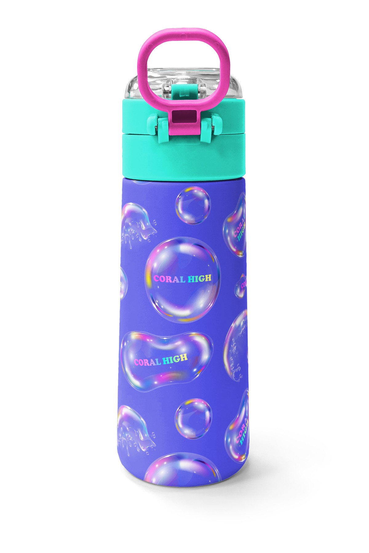 Coral High Kids Lavanta Pembe Baloncuk Desenli Pipetli ve Direkt İçim Çelik Termos 500 ml 31981