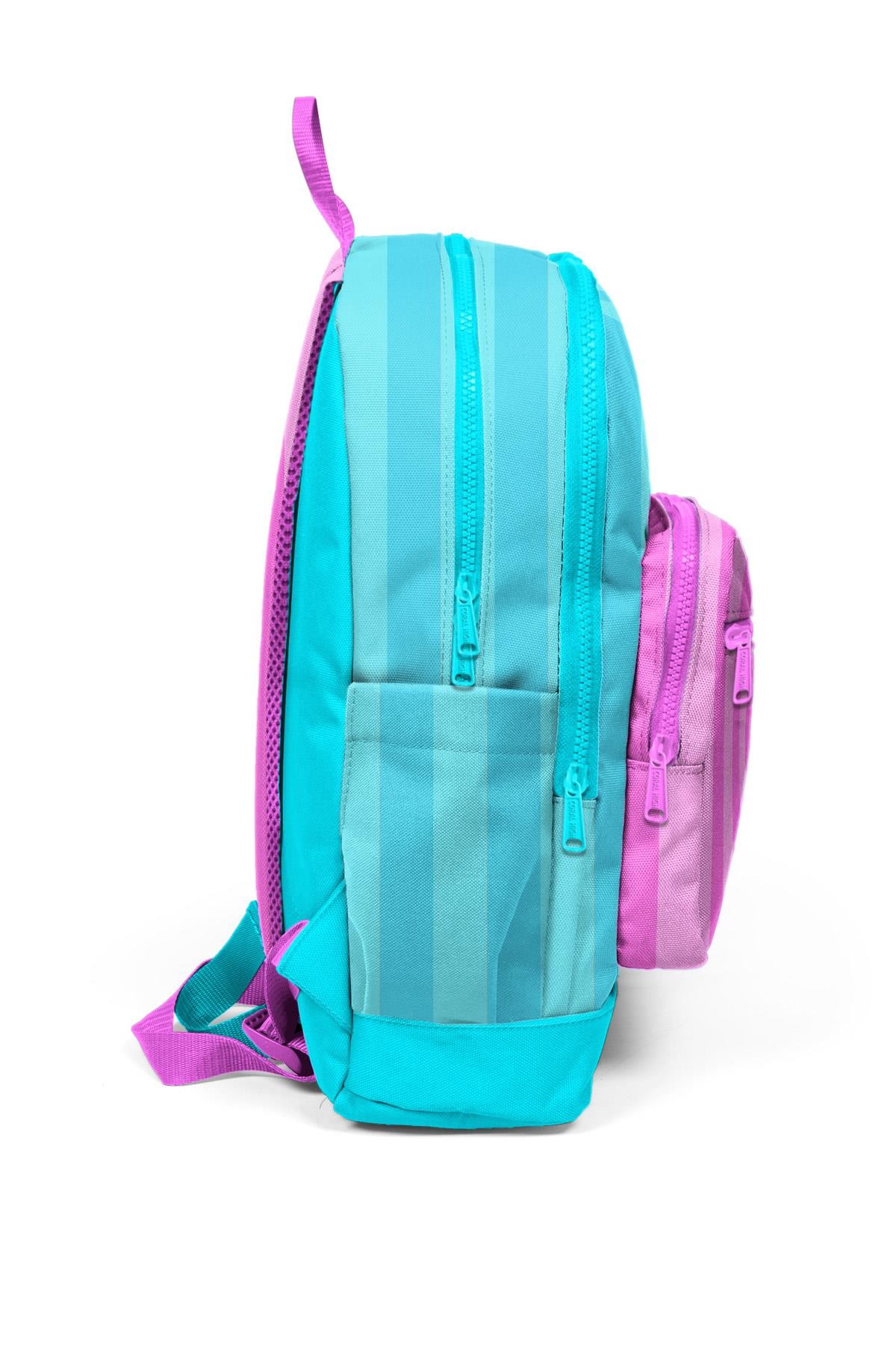 Coral High Kids Turkuaz Pembe Çizgili Dört Bölmeli Okul Sırt Çantası 23771