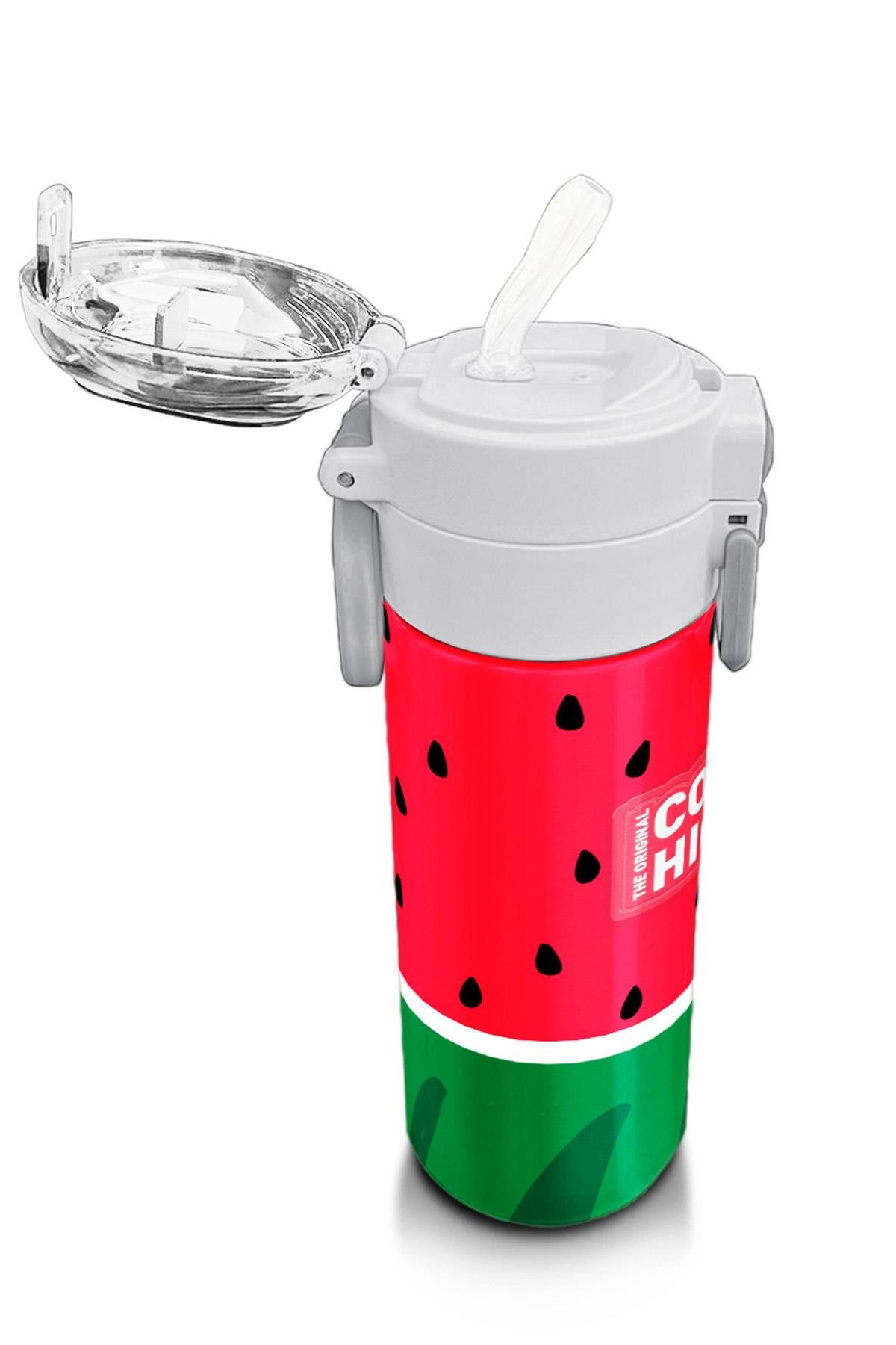 Coral High Kids Kırmızı Yeşil Karpuz Desenli Pipetli ve Direkt İçim Çelik Termos 500 ml 31866