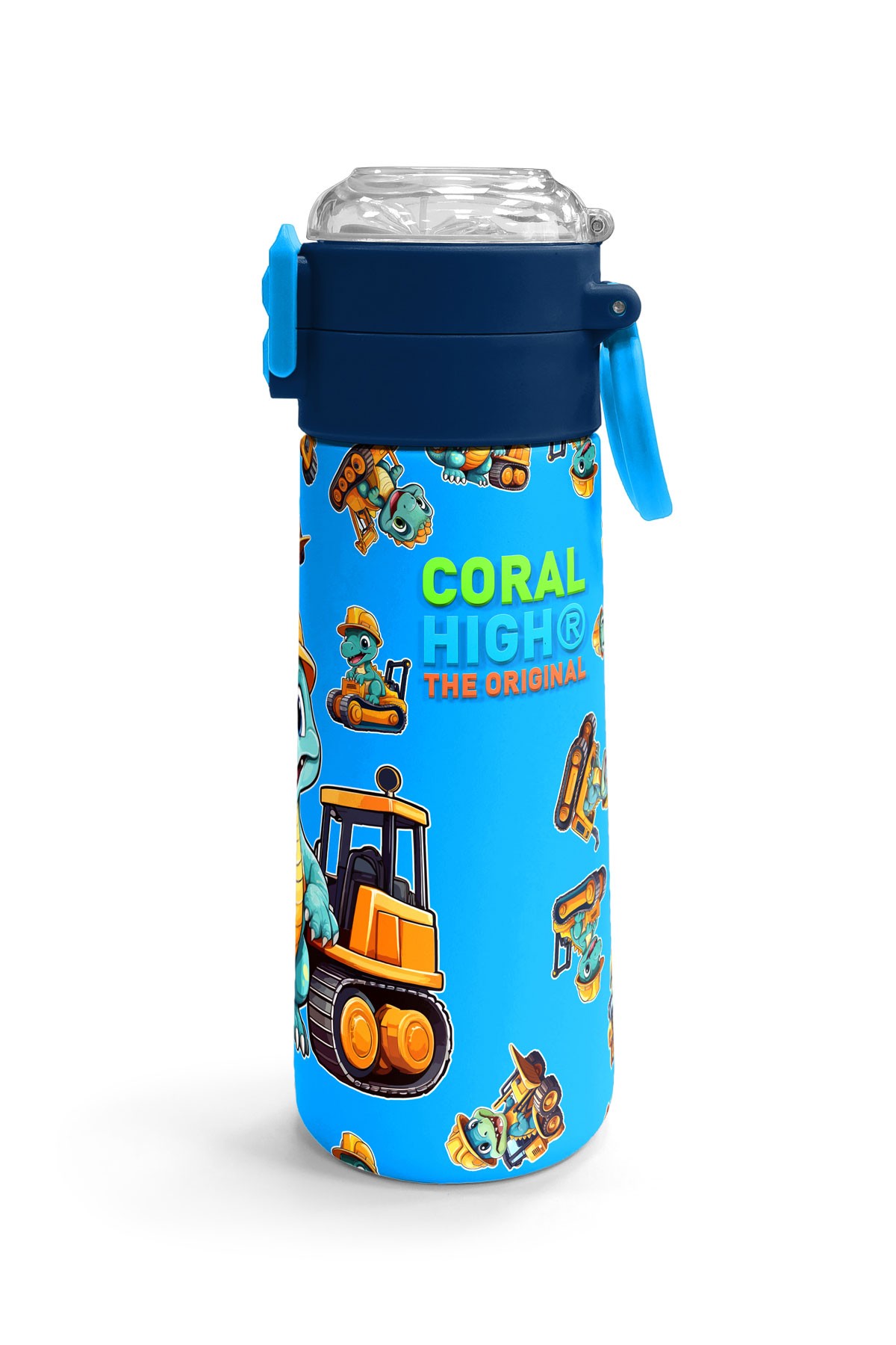 Coral High Kids Mavi Dinozor Desenli Pipetli ve Direkt İçim Çelik Termos 500 ml 31799