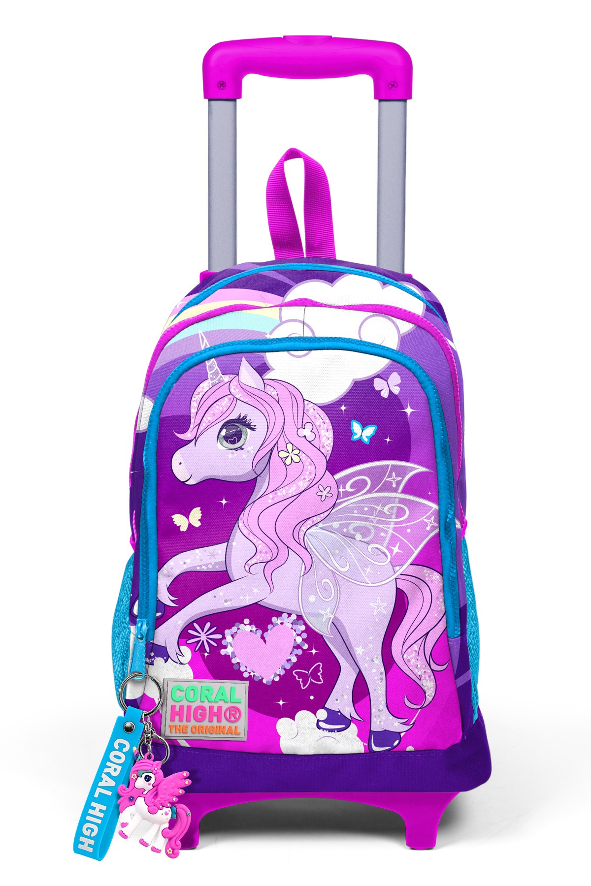 Coral High Kids Mor Pembe Unicorn Desenli Üç Bölmeli Çekçekli Okul Sırt Çantası 23908