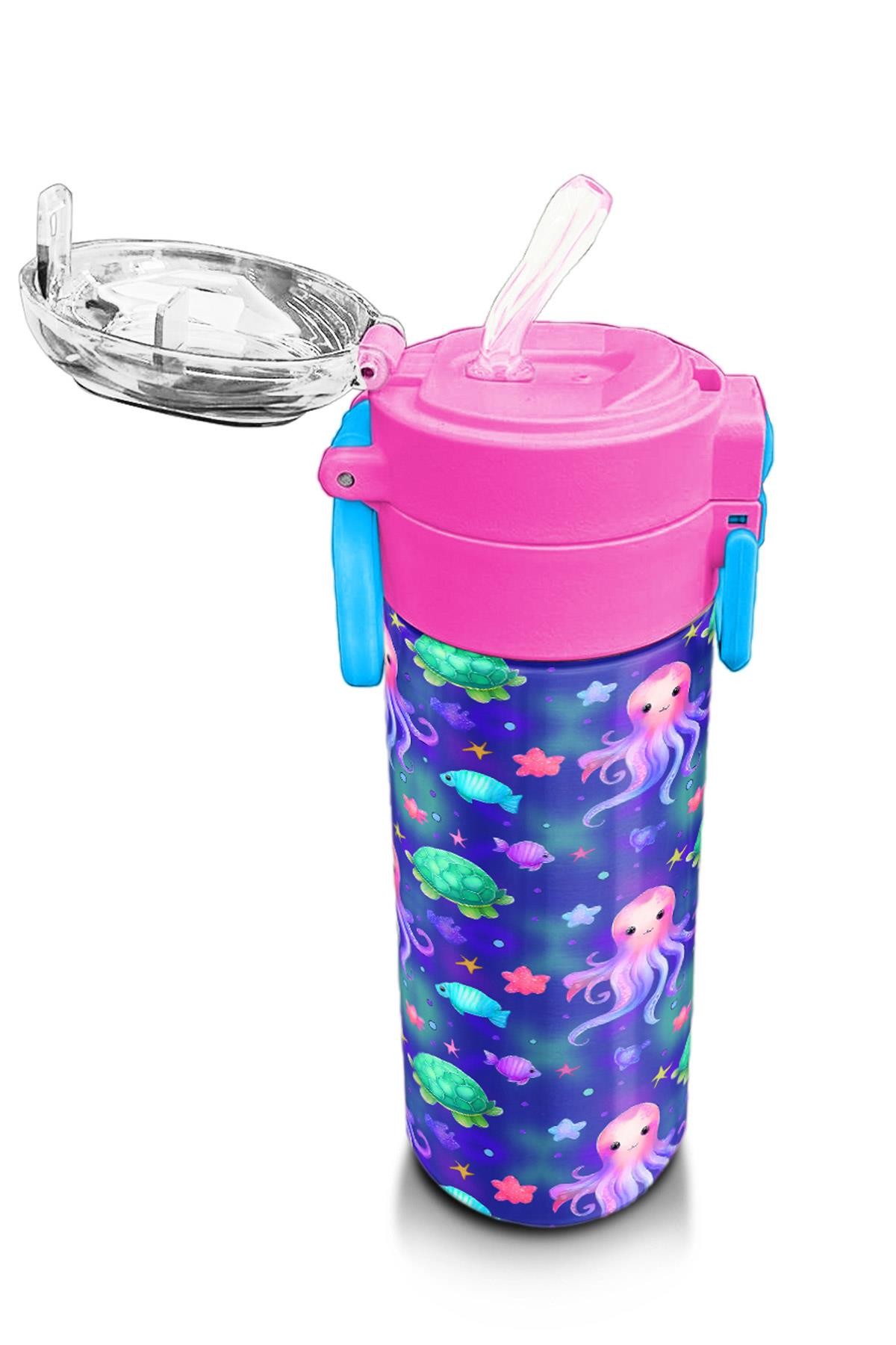 Coral High Kids Lavanta Turkuaz Deniz Temalı Pipetli ve Direkt İçim Çelik Termos 500 ml 31860