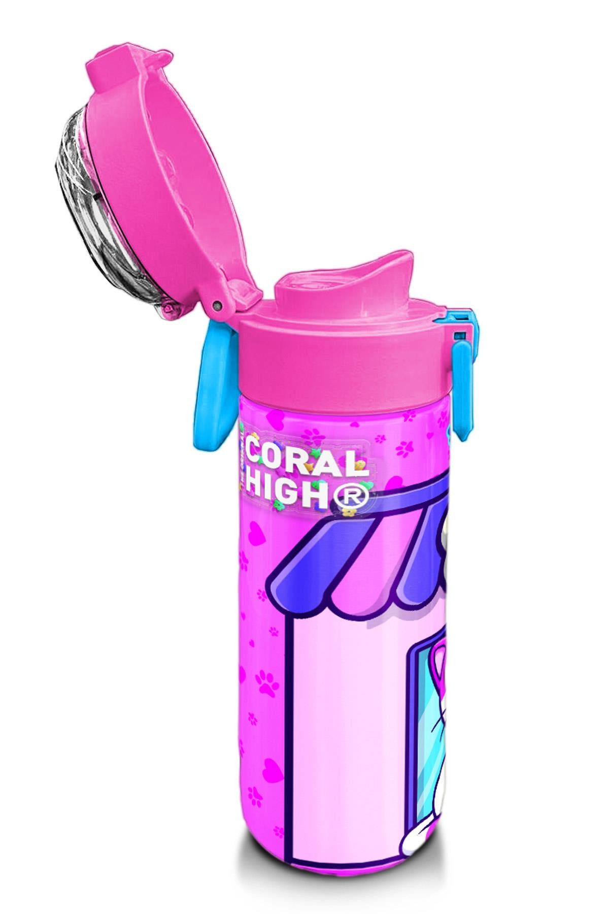 Coral High Kids Kedi Köpek Desenli Pipetli ve Direkt İçim Çelik Termos 500 ml 31810