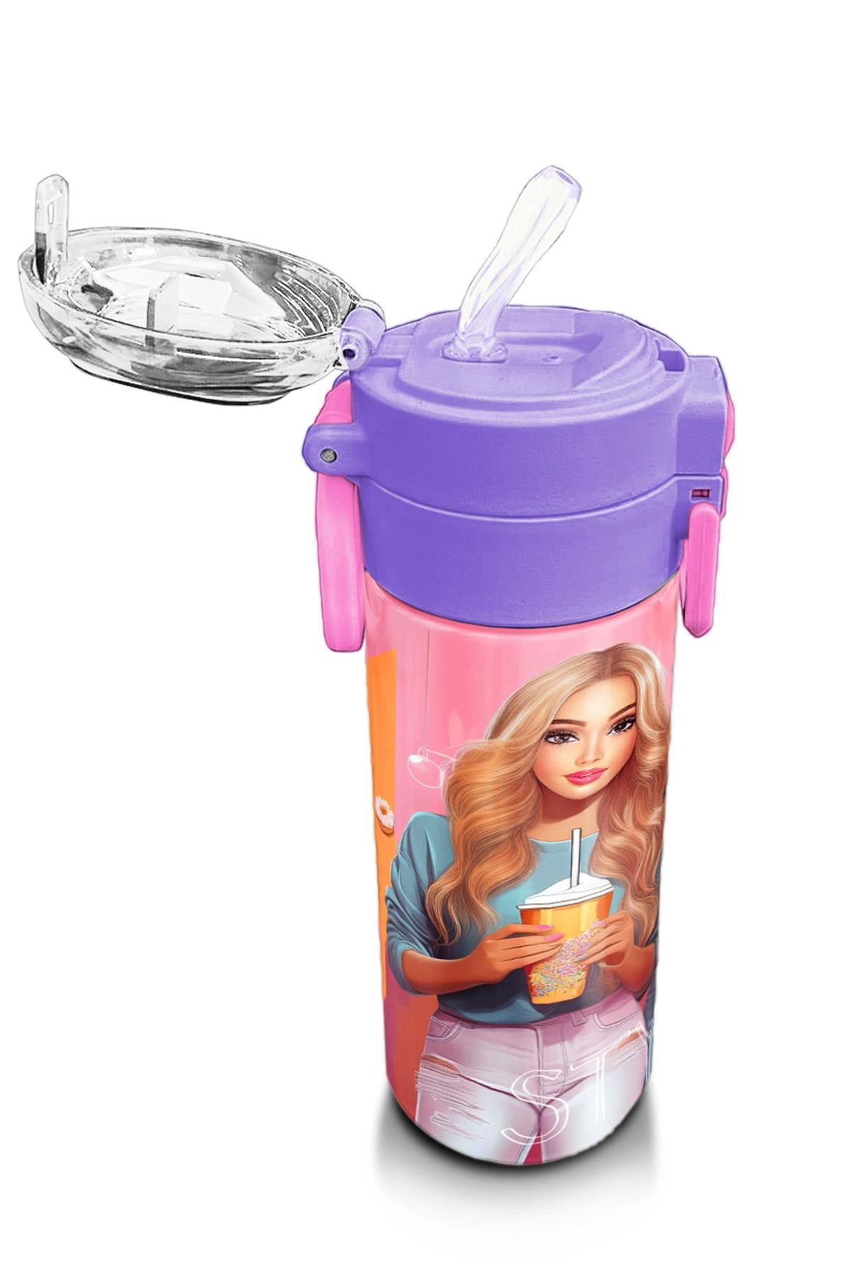 Coral High Kids Pembe Mercan Fashion Girl Desenli Pipetli ve Direkt İçim Çelik Termos 500 ml 31869