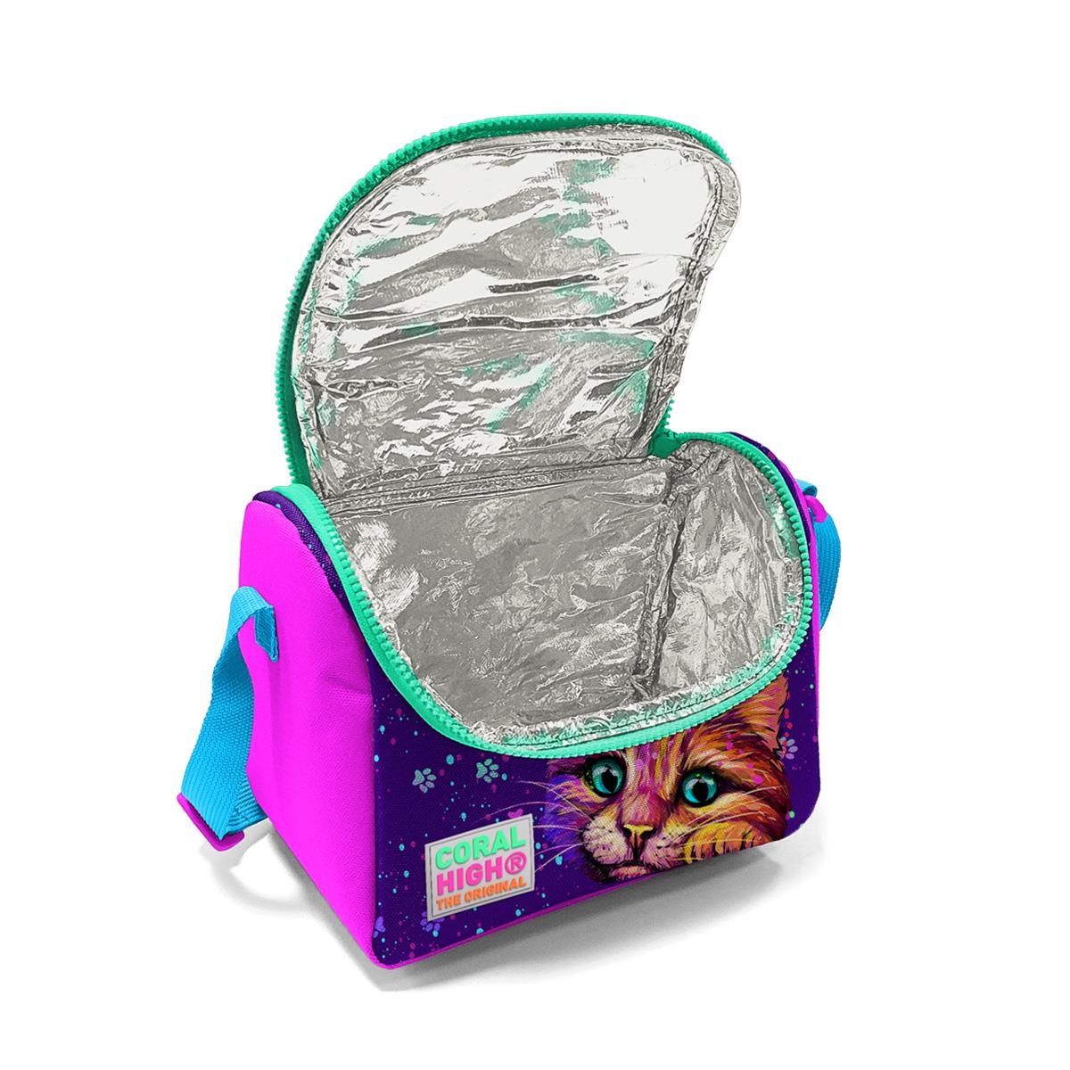 Coral High Kids Mor Pembe Kedi Desenli Çekçekli 3'lü Çanta Seti SET0123932