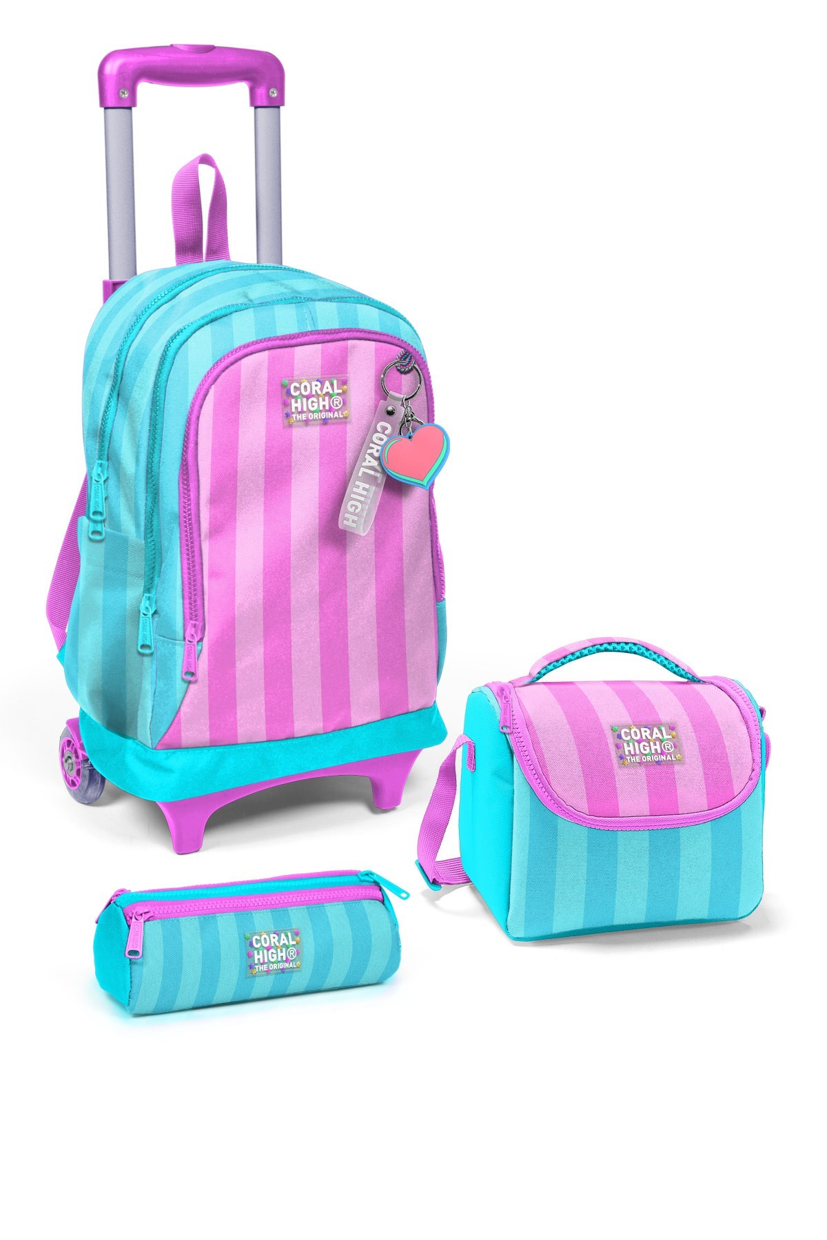 Coral High Kids Turkuaz Pembe Çizgili 3’lü Okul Çanta Seti SET0123971