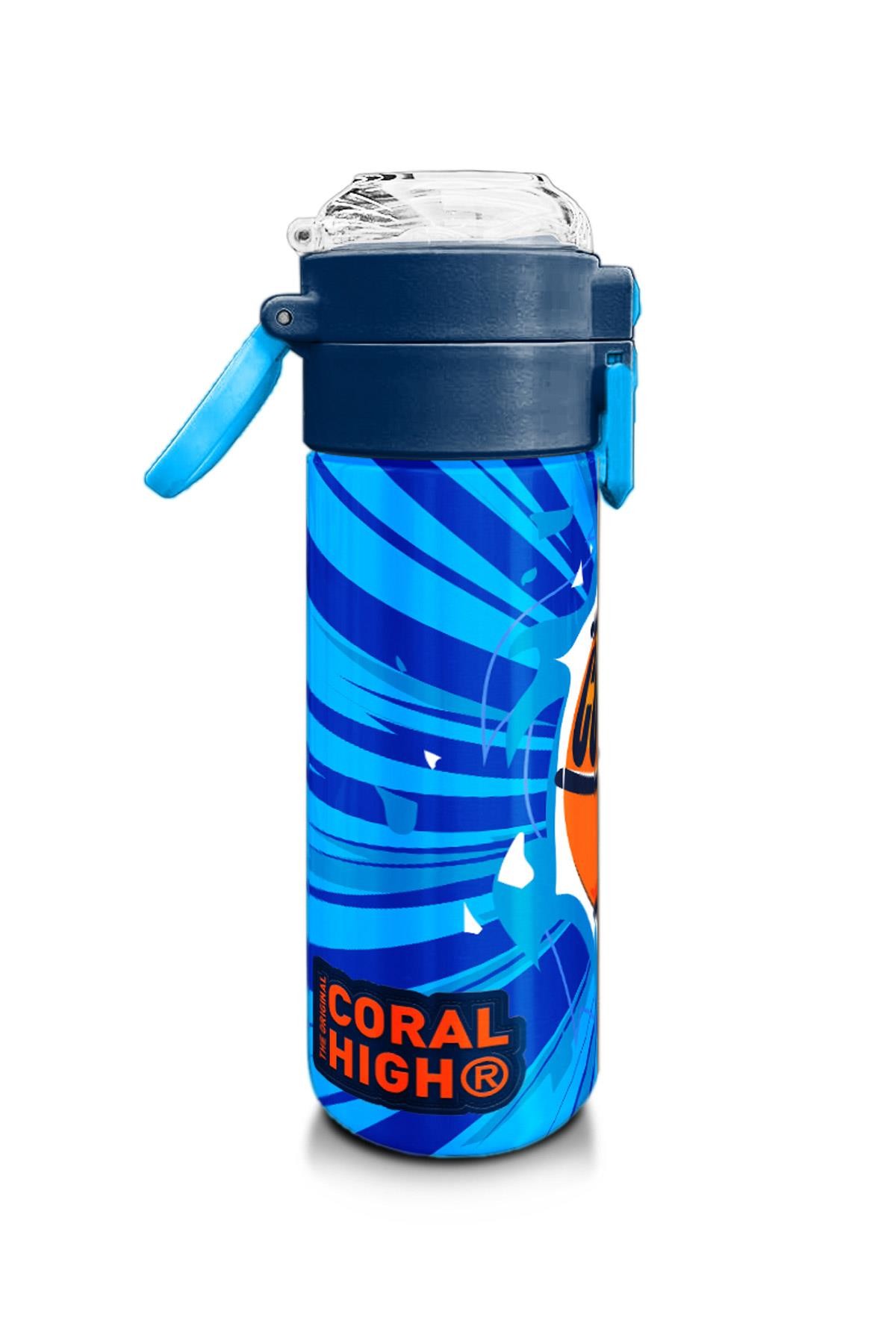 Coral High Kids Lacivert Mavi Basketbol Desenli Pipetli ve Direkt İçim Çelik Termos 500 ml 31833