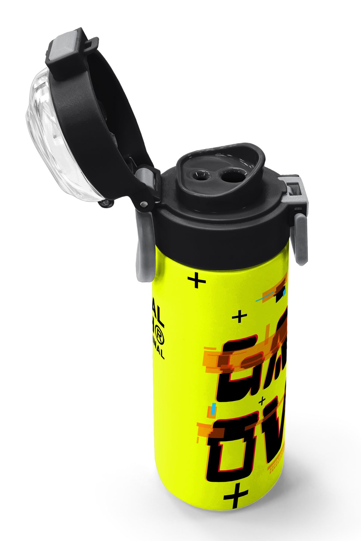 Coral High Kids Siyah Neon Sarı Game Over Desenli Pipetli ve Direkt İçim Çelik Termos 500 ml 31936