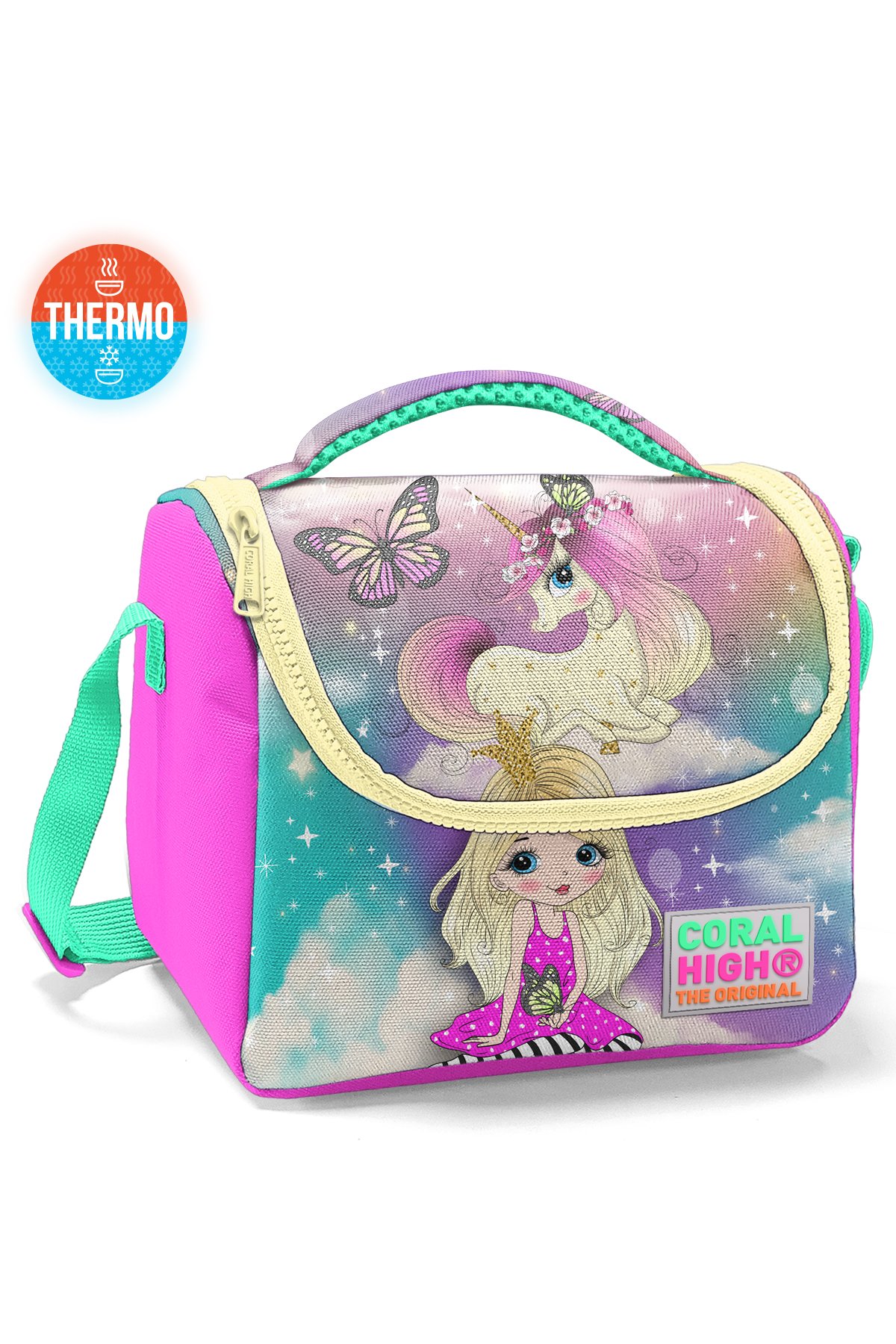 Coral High Kids Su Yeşili Pembe Unicorn Desenli Thermo Beslenme Çantası 11733