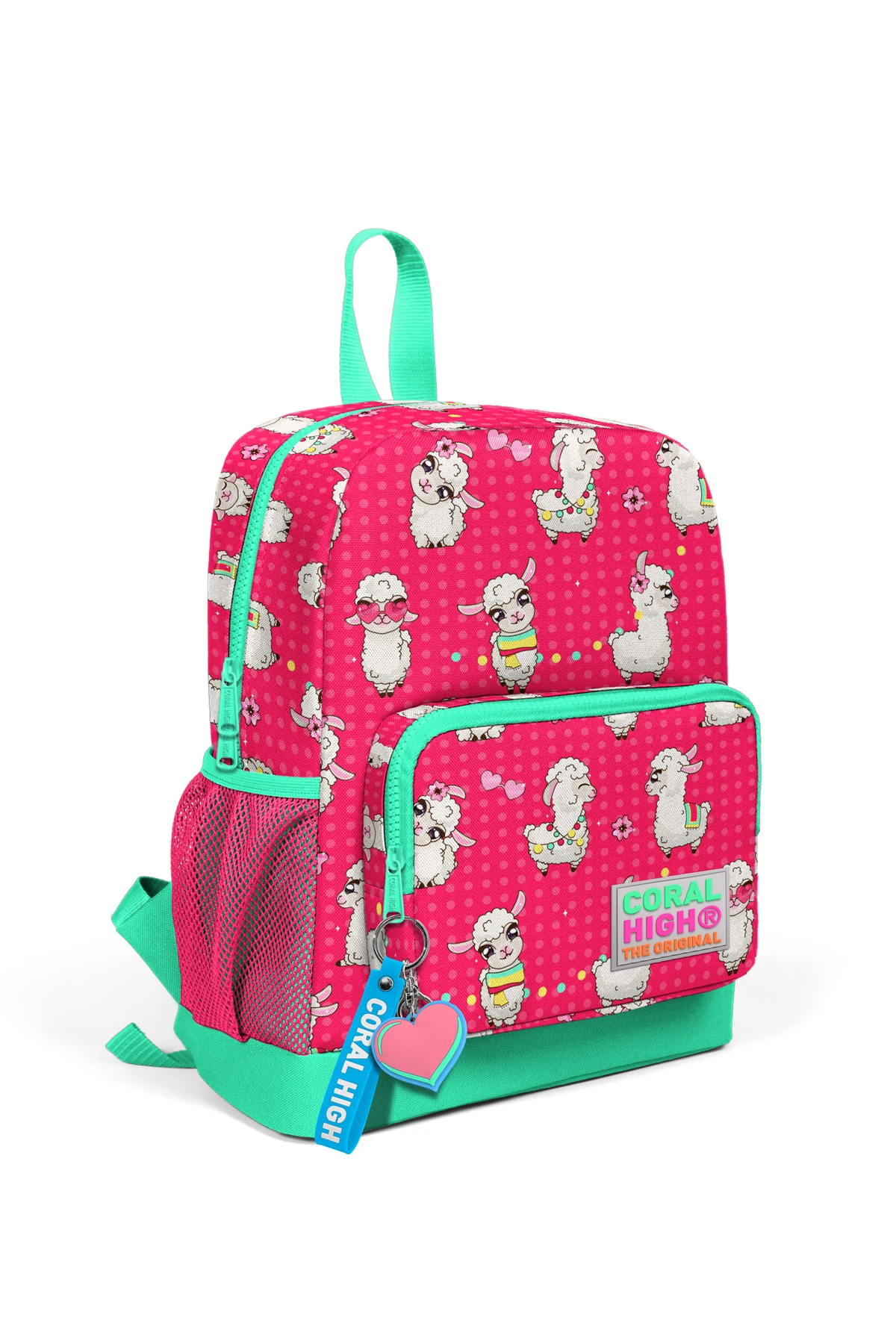 Coral High Kids Neon Coral Water Green Alpaca Patterned Two 
