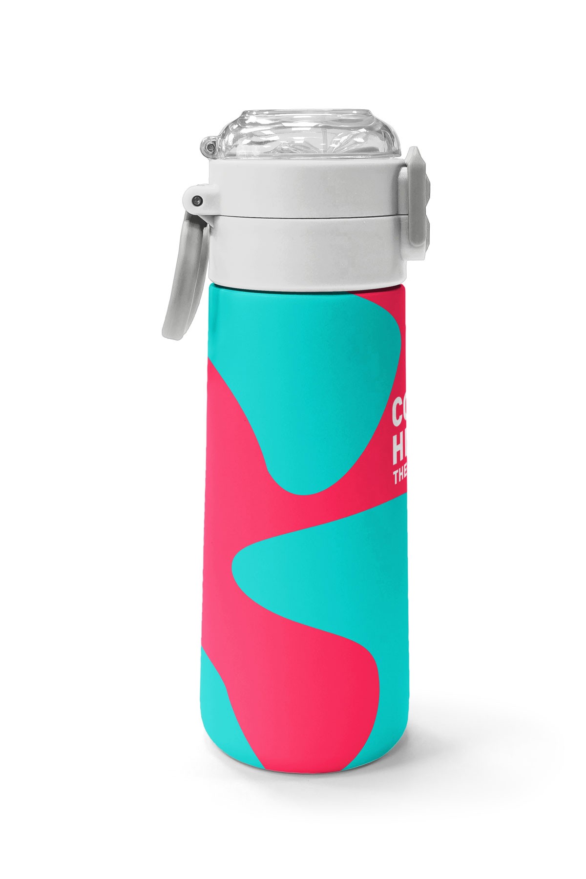 Coral High Kids Neon Mercan Turkuaz Desenli Pipetli ve Direkt İçim Çelik Termos 500 ml 31885