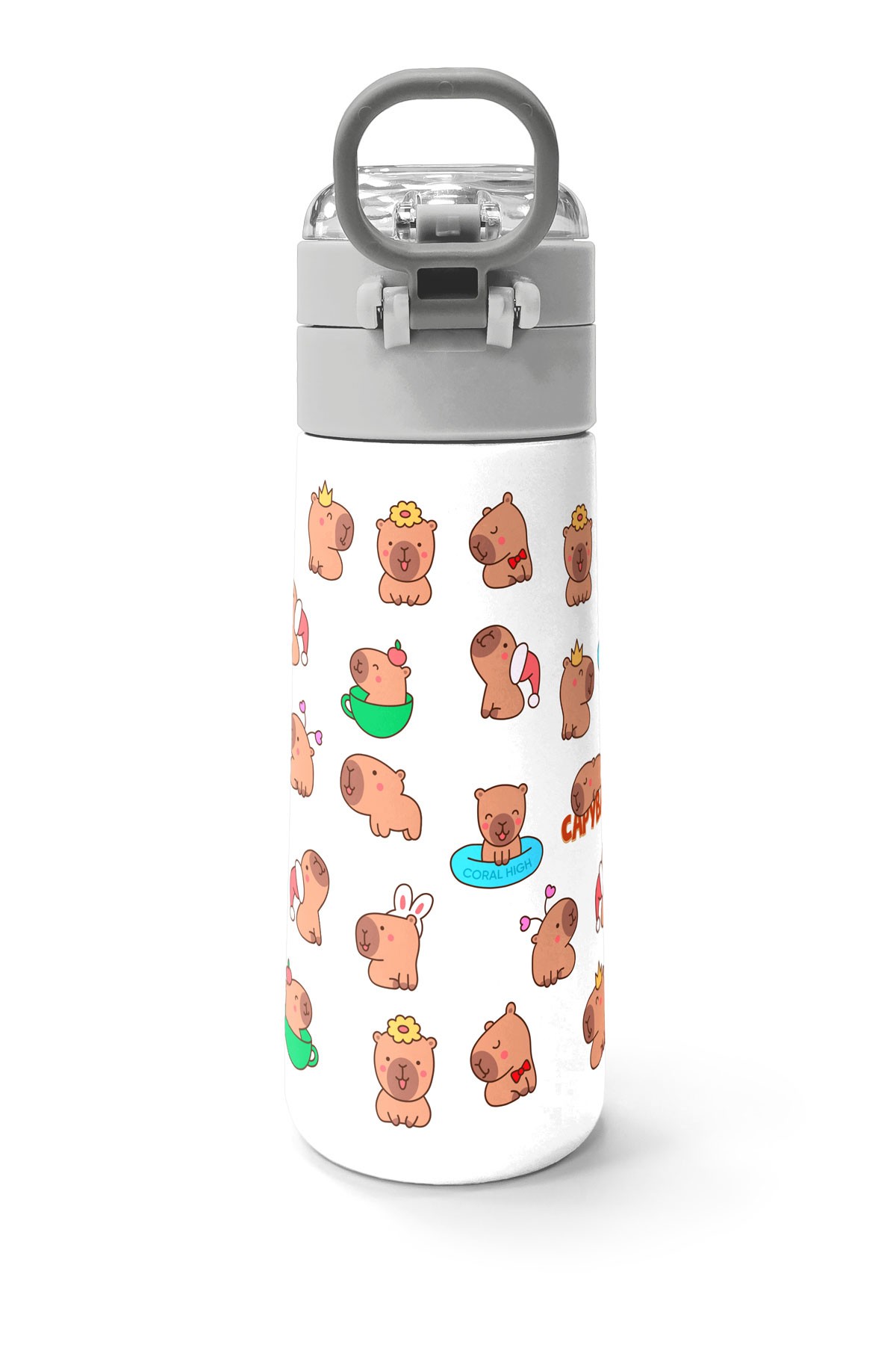 Coral High Kids Kapibara  Desenli Pipetli ve Direkt İçim Çelik Termos 500 ml 31794