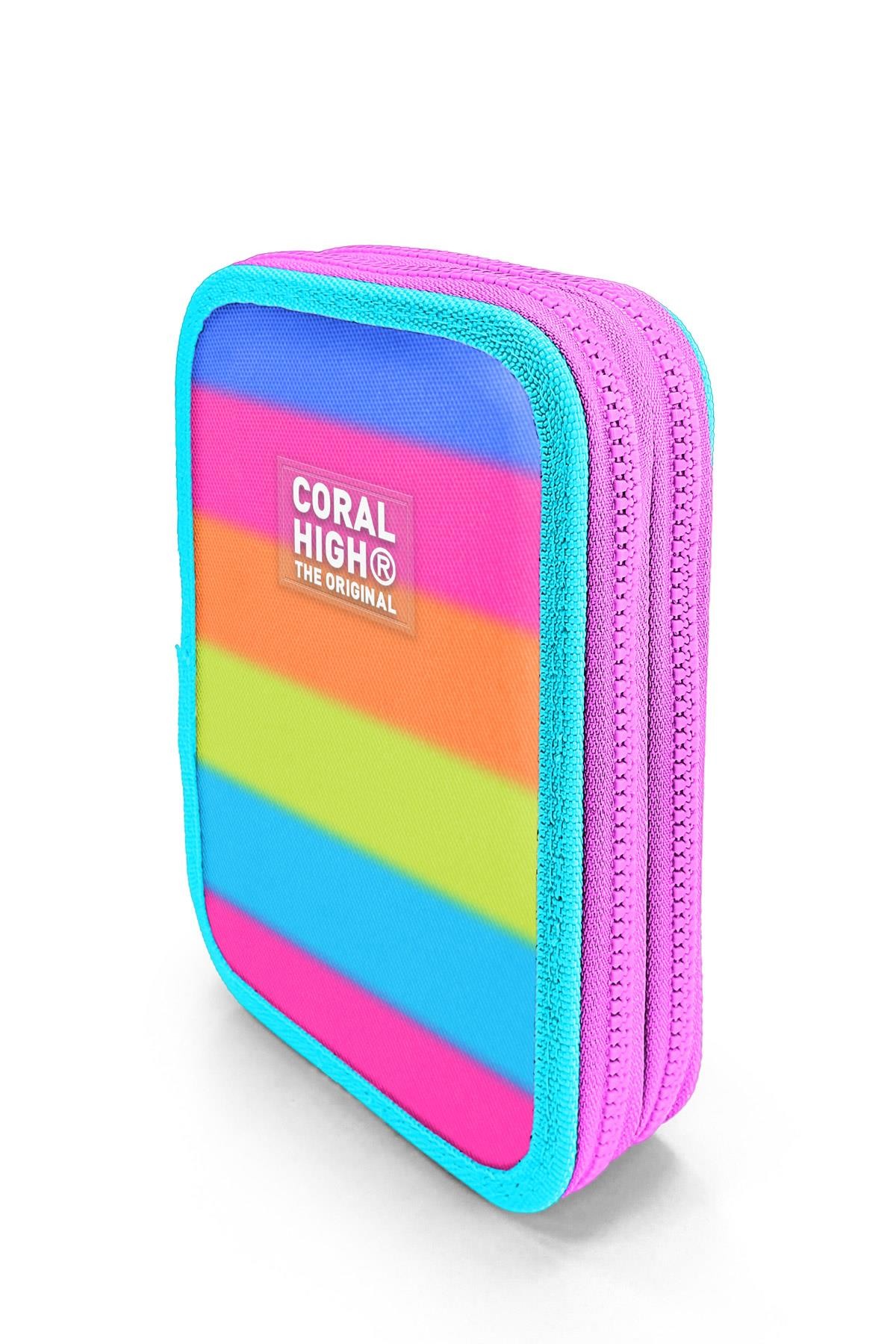 Coral High Kids Renkli Çizgili Çift Katlı Kalem Çanta 11140
