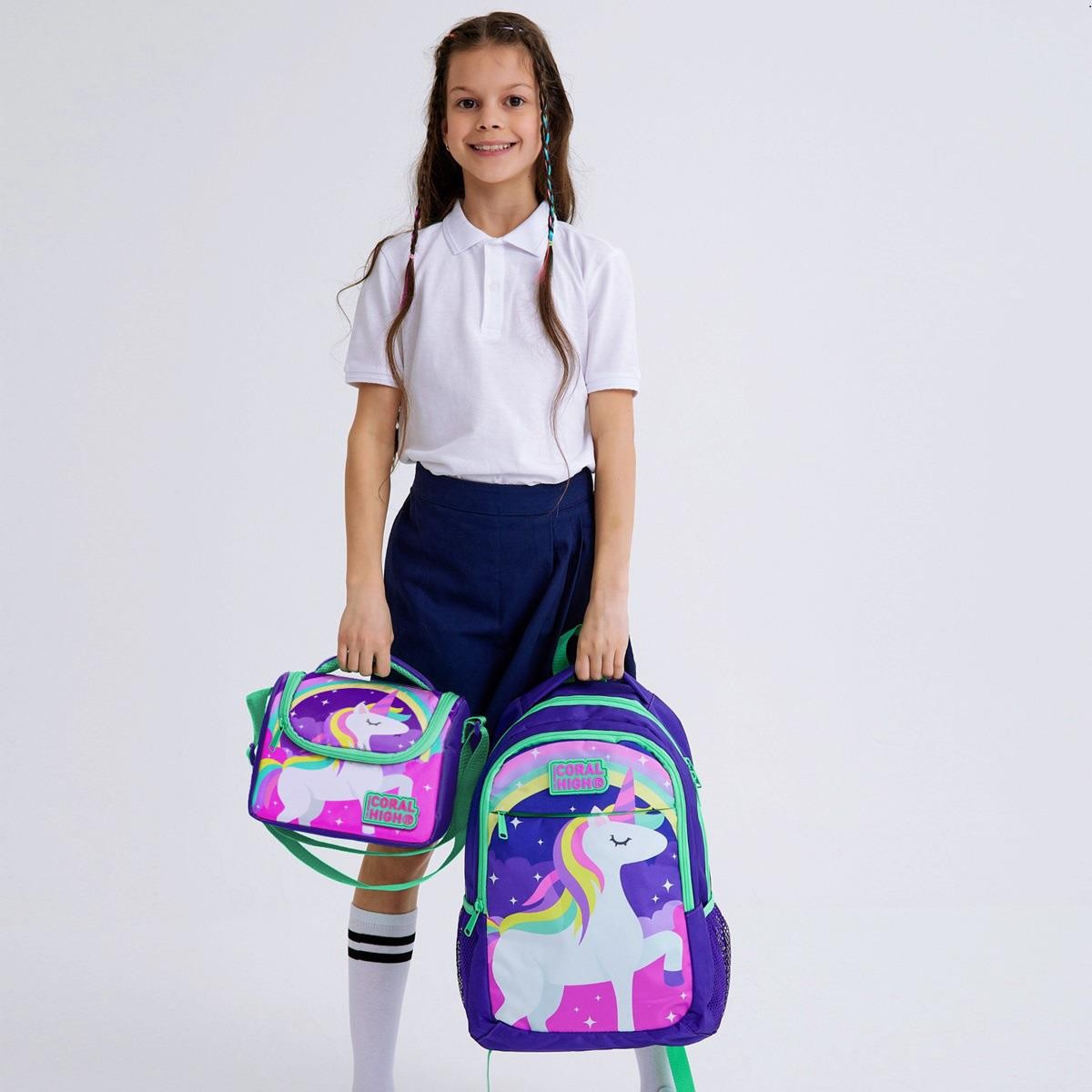 Coral High Kids Mor Su Yeşili Unicorn Desenli 3’lü Okul Çanta Seti SET0114376