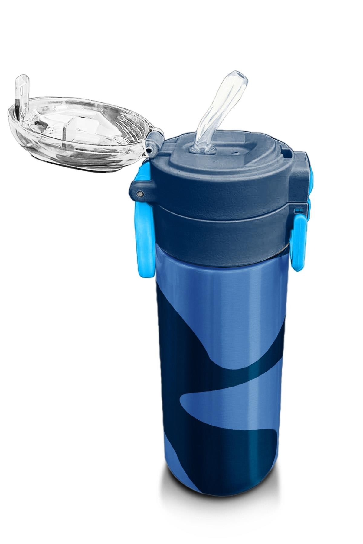 Coral High Kids Lacivert Mavi Desenli Pipetli ve Direkt İçim Çelik Termos 500 ml 31888