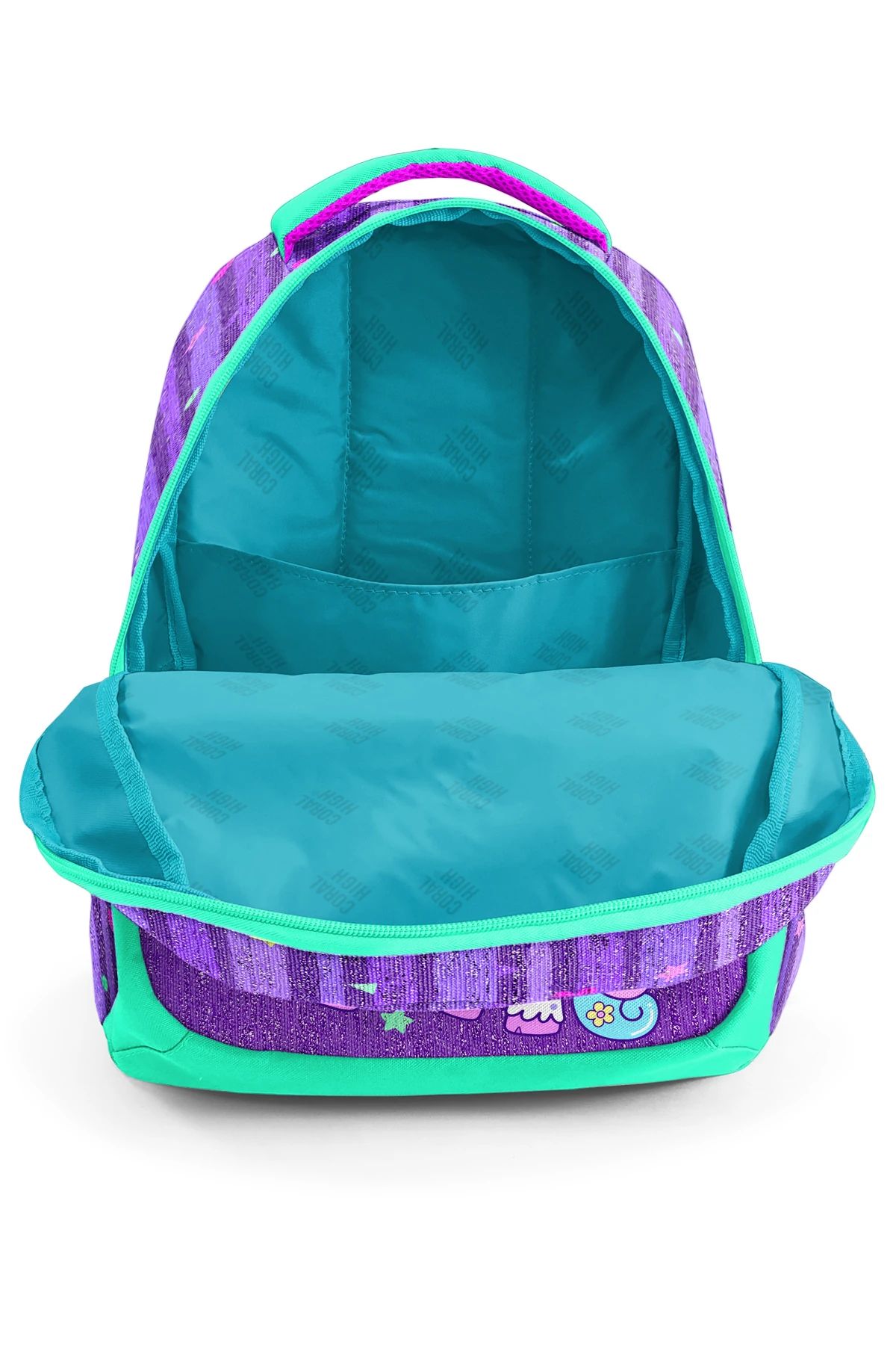 Coral High Kids Mor Su Yeşili Unicorn Desenli Üç Bölmeli Okul Sırt Çantası 23487