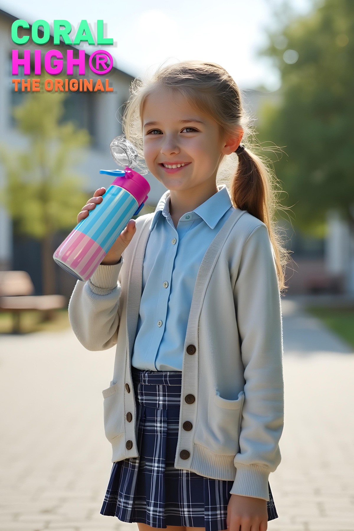 Coral High Kids Renkli Çizgili Desenli Pipetli ve Direkt İçim Çelik Termos 500 ml 31987