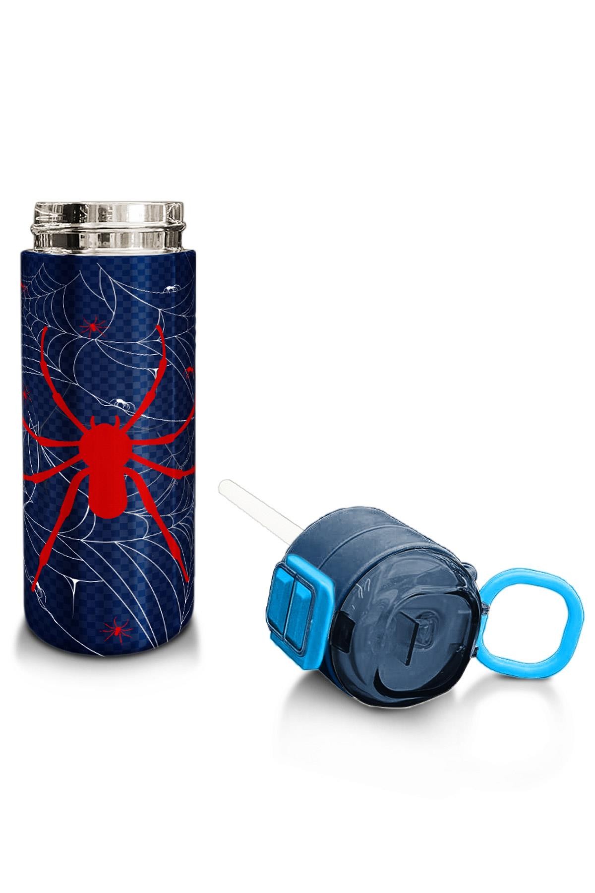 Coral High Kids Lacivert Kırmızı Örümcek Desenli Pipetli ve Direkt İçim Çelik Termos 500 ml 31931