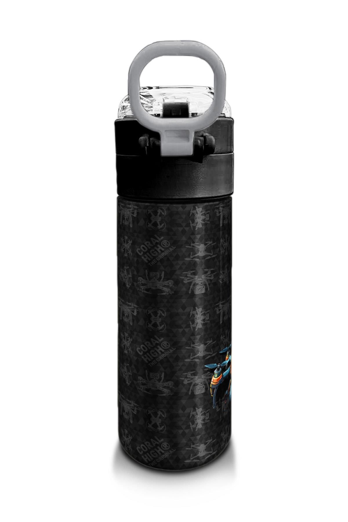 Coral High Kids Siyah Drone Desenli Pipetli ve Direkt İçim Çelik Termos 500 ml 31891