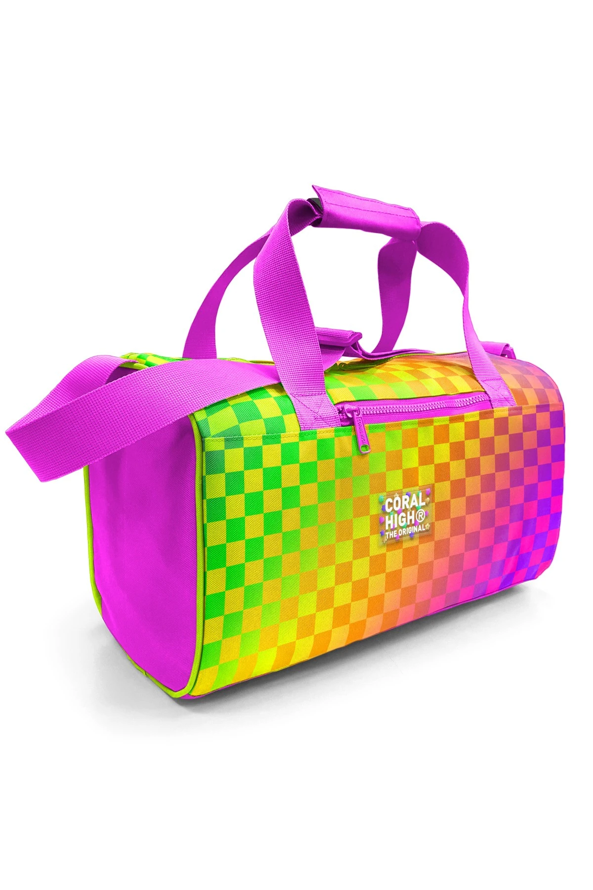 Coral High Neon Colored Checkerboard Pattern Sports Bag 27544