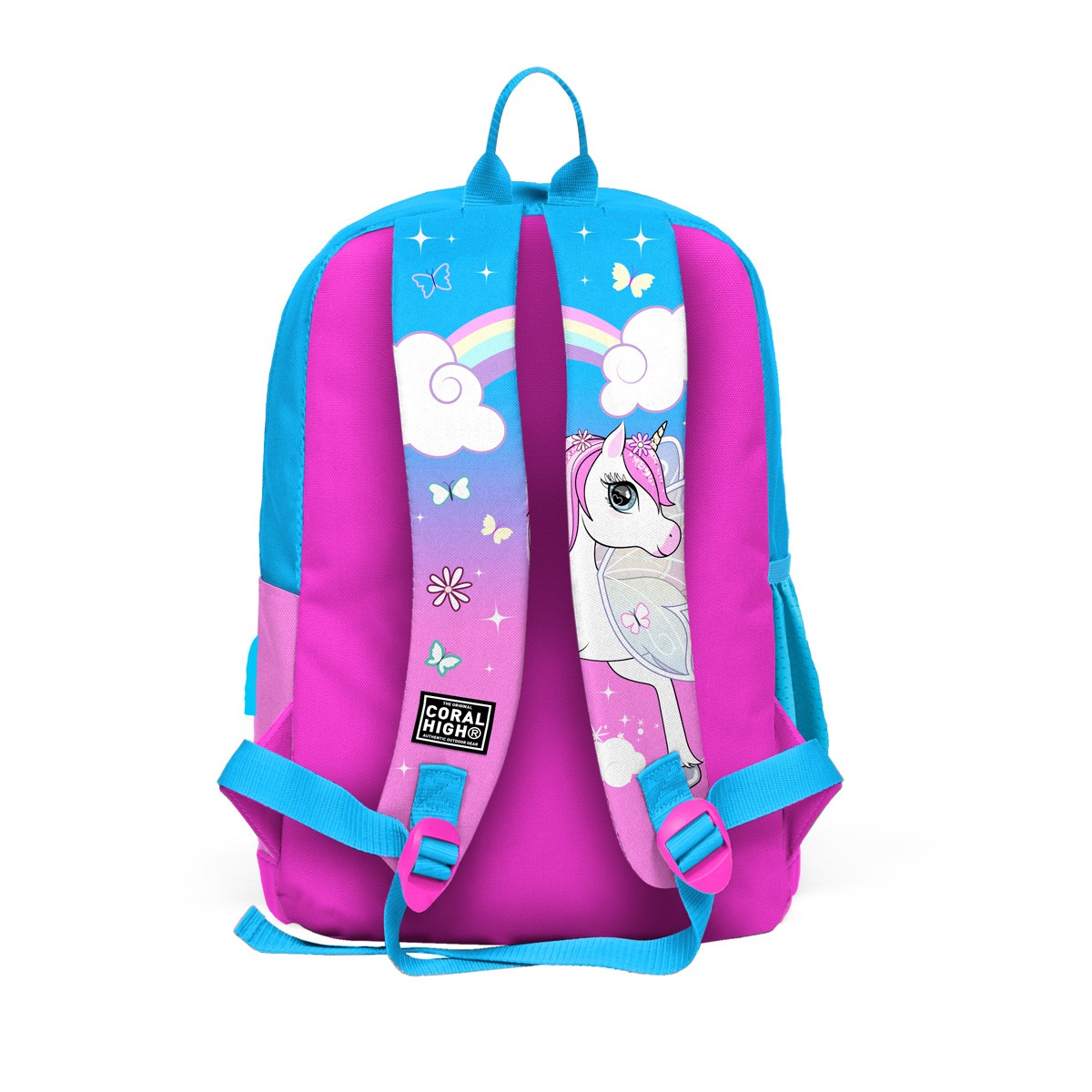 Coral High Kids  Mavi Neon Pembe Unicorn Desenli Dört Bölmeli USB'li Okul Sırt Çantası  23811