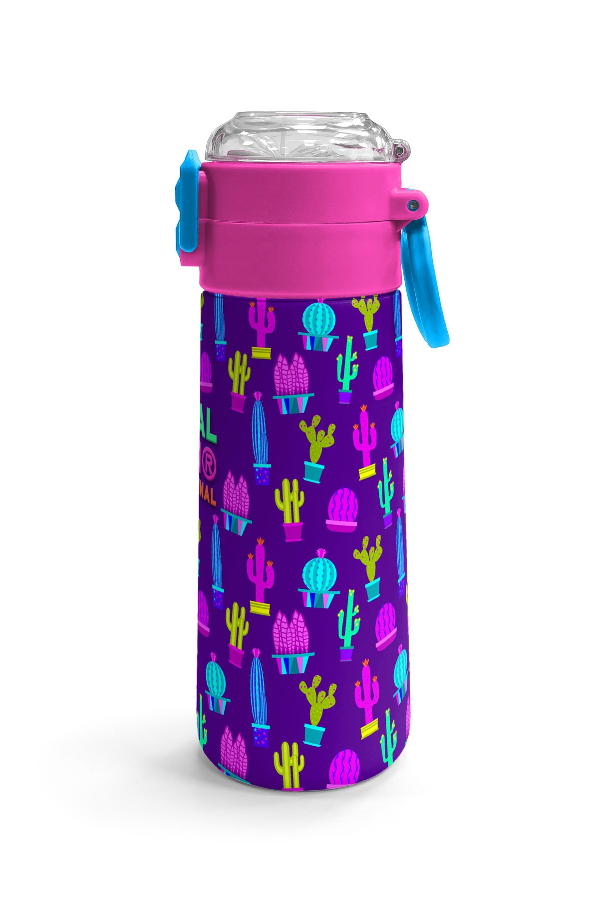 Coral High Kids Mor Pembe Kaktüs Desenli Pipetli ve Direkt İçim Çelik Termos 500 ml 31899