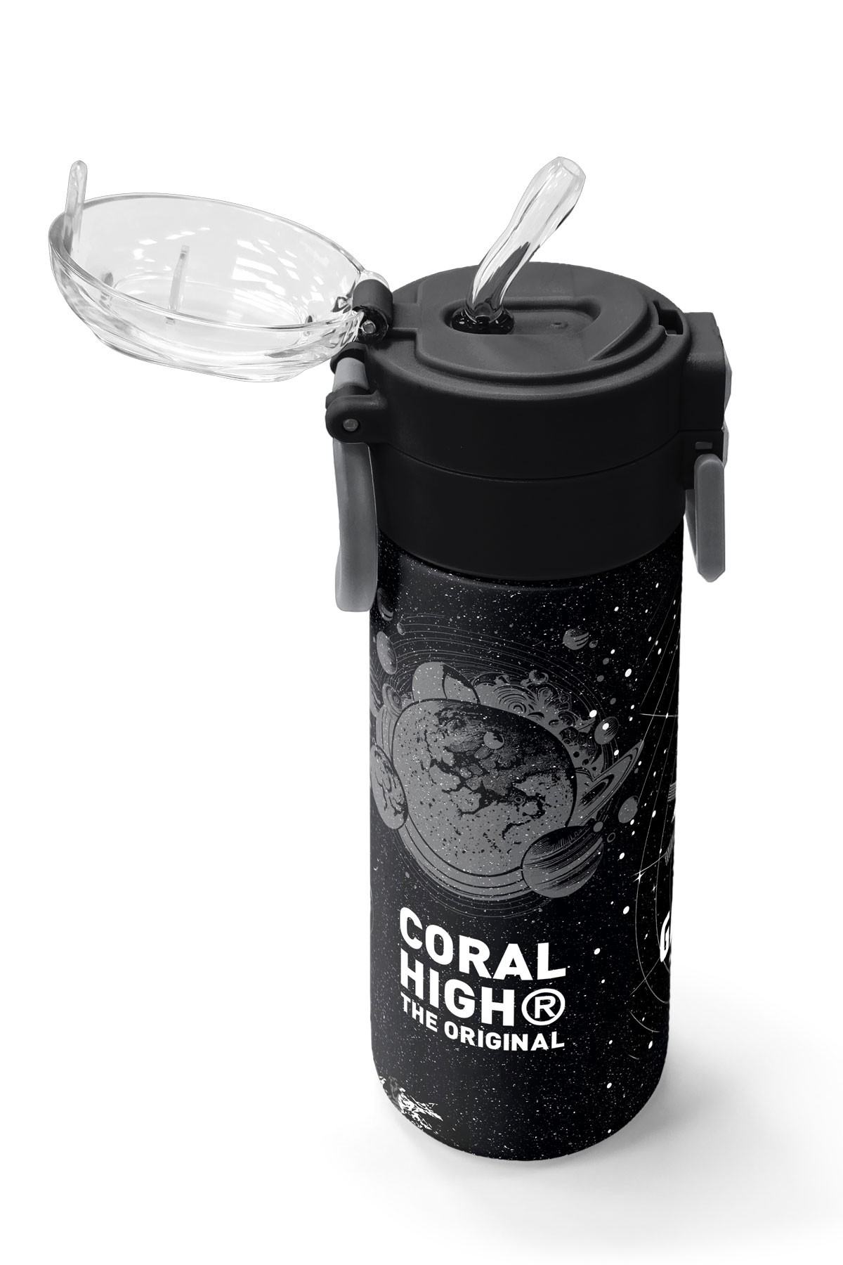 Coral High Kids Siyah Galaxy Desenli Pipetli ve Direkt İçim Çelik Termos 500 ml 31857