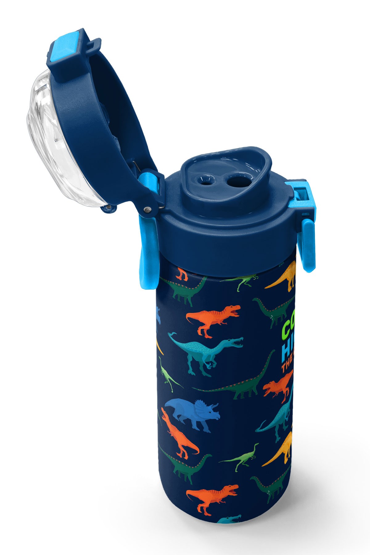 Coral High Kids Lacivert Mavi Dinozor Desenli Pipetli ve Direkt İçim Çelik Termos 500 ml 31907
