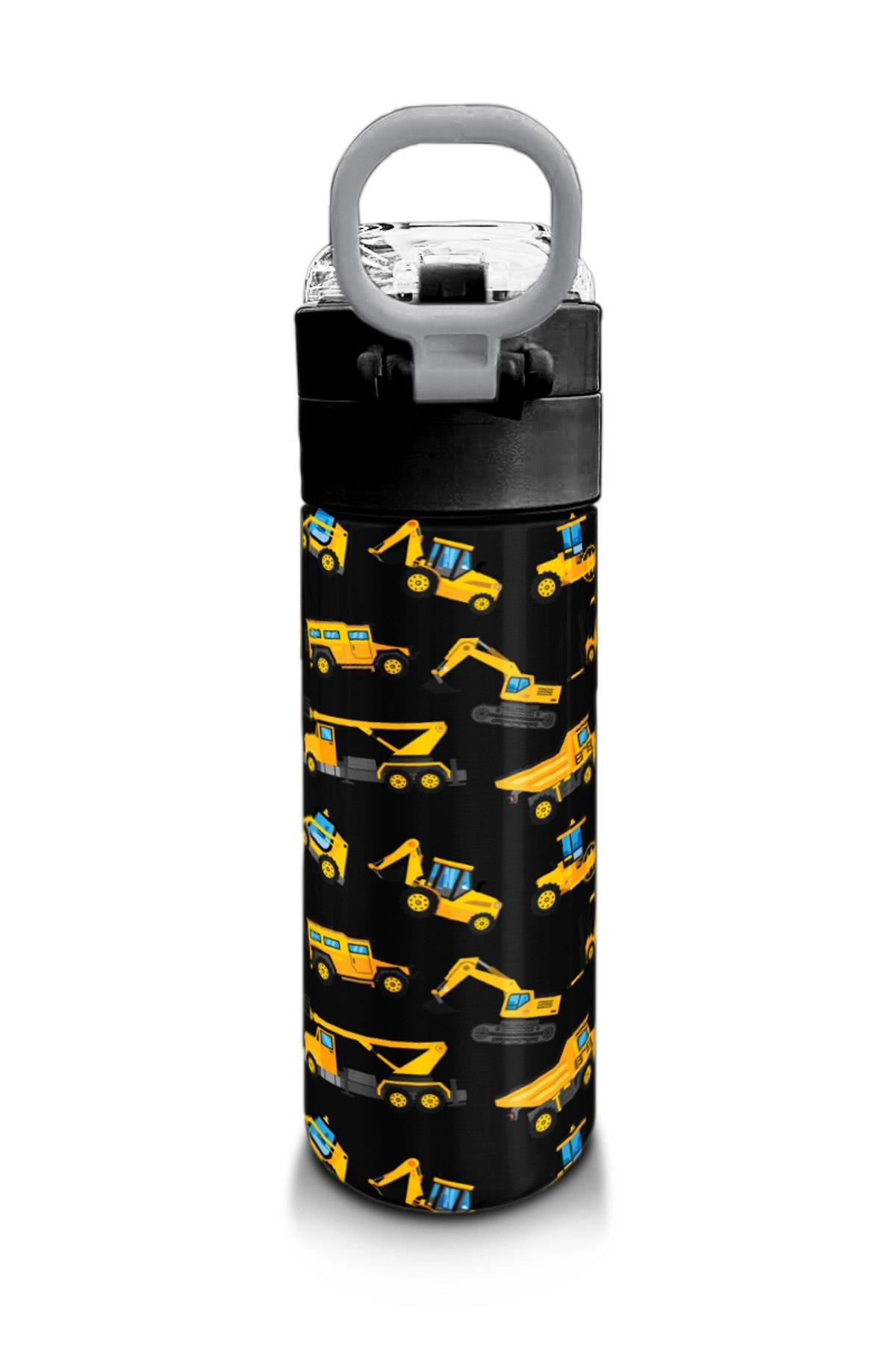 Coral High Kids Siyah Sarı İş Makinesi Desenli Pipetli ve Direkt İçim Çelik Termos 500 ml 31920