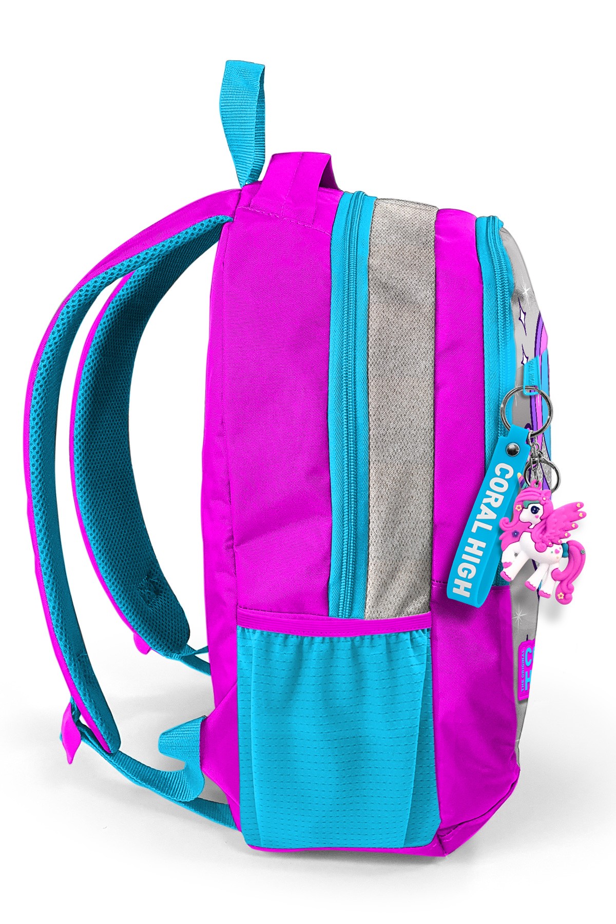 Coral High Kids Pembe Gümüş Simli Unicorn Desenli Üç Bölmeli  Okul Sırt Çantası 14383