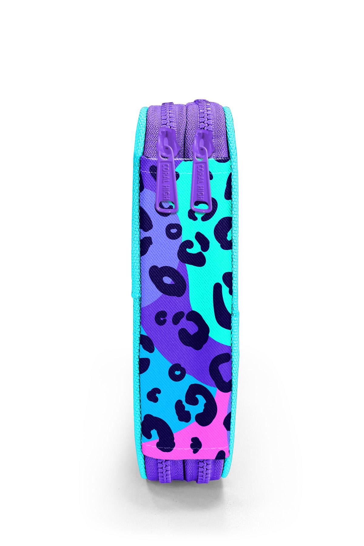 Coral High Mor Leopar Desenli Çift Katlı Kalem Çanta 11132